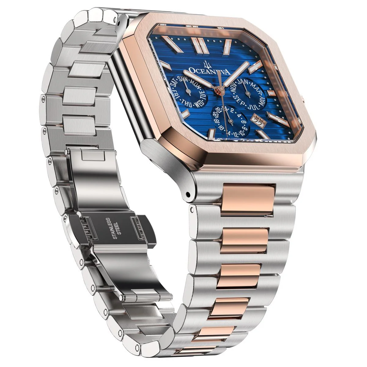Oceaneva Tenuis Automatic CalendarThin Watch Blue/Rose Gold Blue/Silver/Rose Gold | Blue Sunray Dial - Image 12