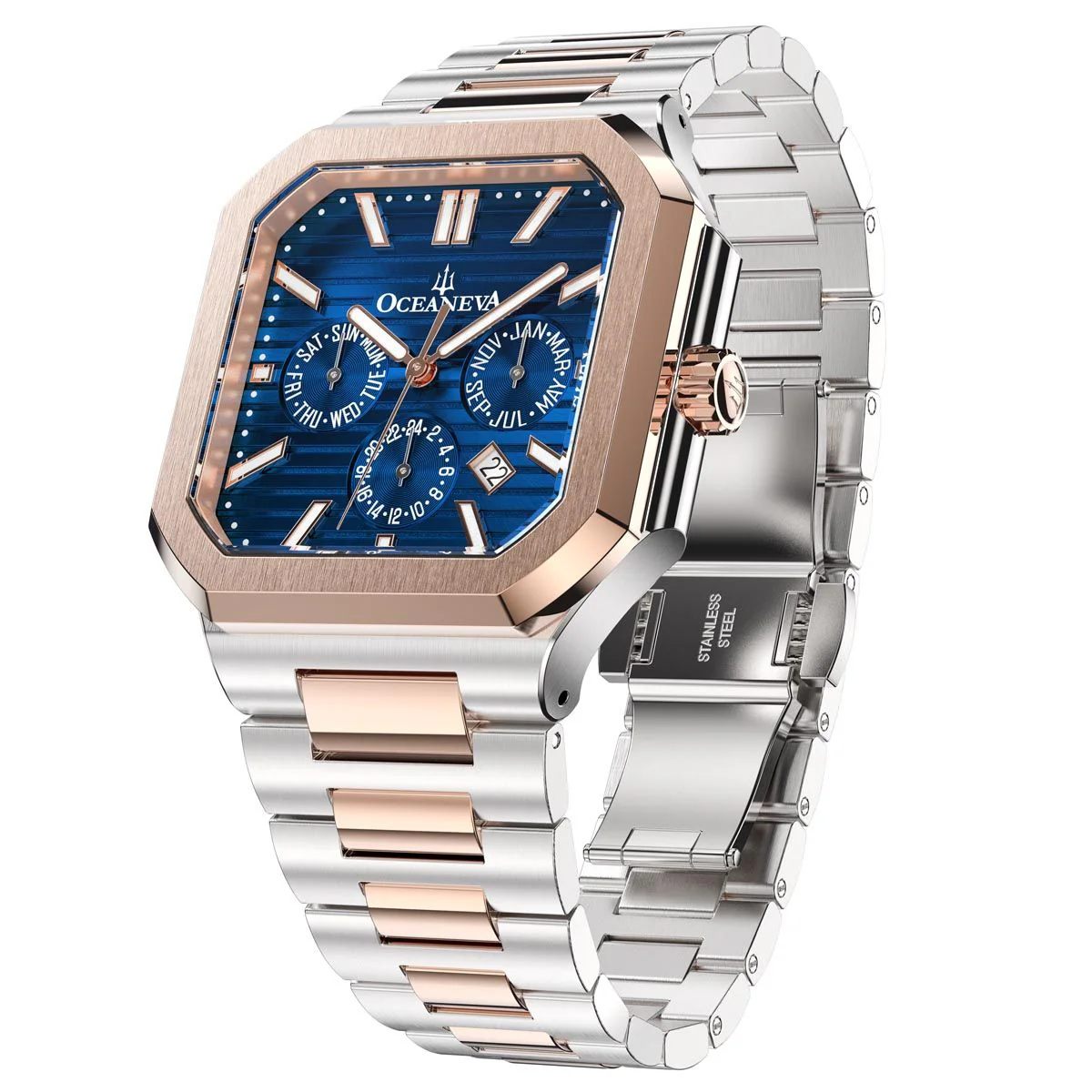 Oceaneva Tenuis Automatic CalendarThin Watch Blue/Rose Gold Blue/Silver/Rose Gold | Blue Sunray Dial - Image 13