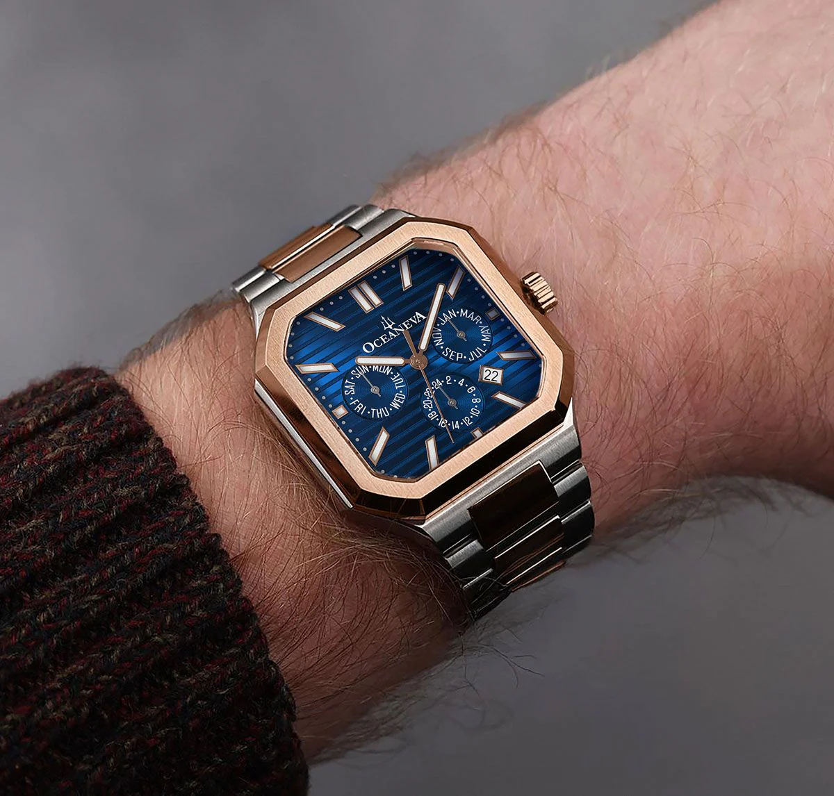 Oceaneva Tenuis Automatic CalendarThin Watch Blue/Rose Gold Blue/Silver/Rose Gold | Blue Sunray Dial - Image 2