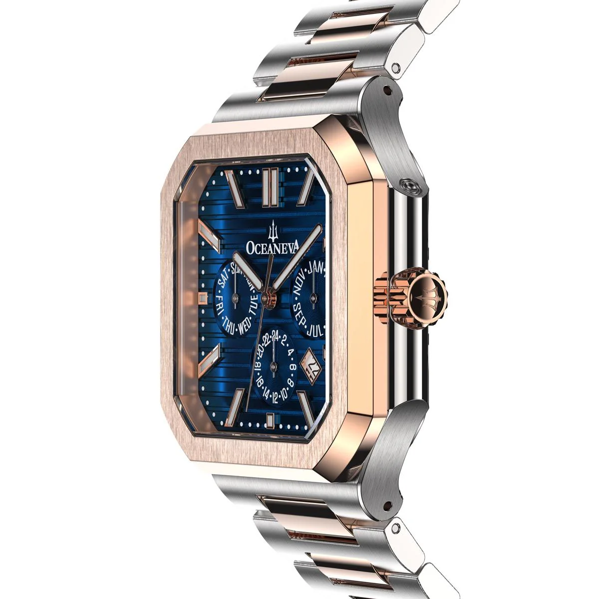 Oceaneva Tenuis Automatic CalendarThin Watch Blue/Rose Gold Blue/Silver/Rose Gold | Blue Sunray Dial - Image 3