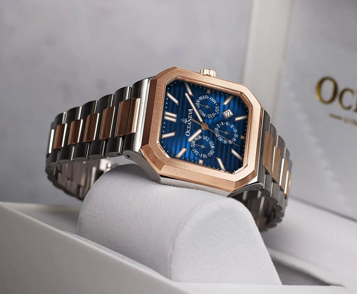 Oceaneva Tenuis Automatic CalendarThin Watch Blue/Rose Gold Blue/Silver/Rose Gold | Blue Sunray Dial - Image 7