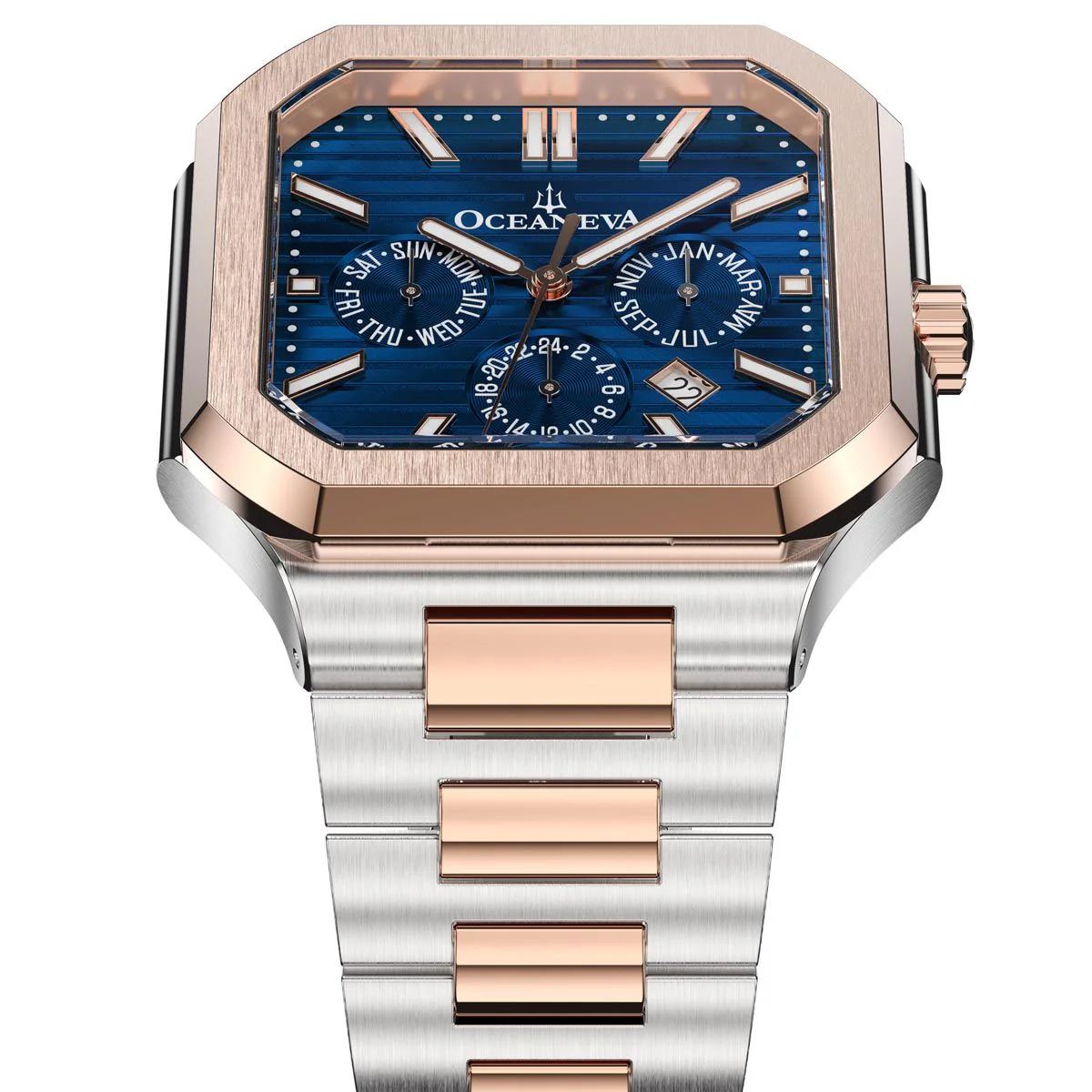 Oceaneva Tenuis Automatic CalendarThin Watch Blue/Rose Gold Blue/Silver/Rose Gold | Blue Sunray Dial - Image 9