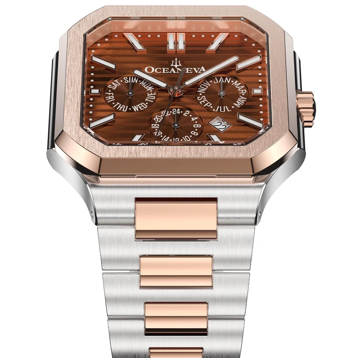 Tenuis Automatic Calendar Watch with Rose Gold Bezel | Brown Dial - Image 2