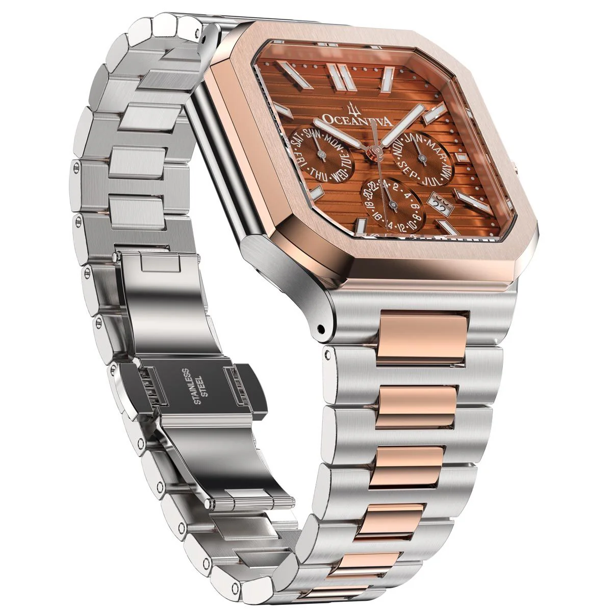 Tenuis Automatic Calendar Watch with Rose Gold Bezel | Brown Dial - Image 4