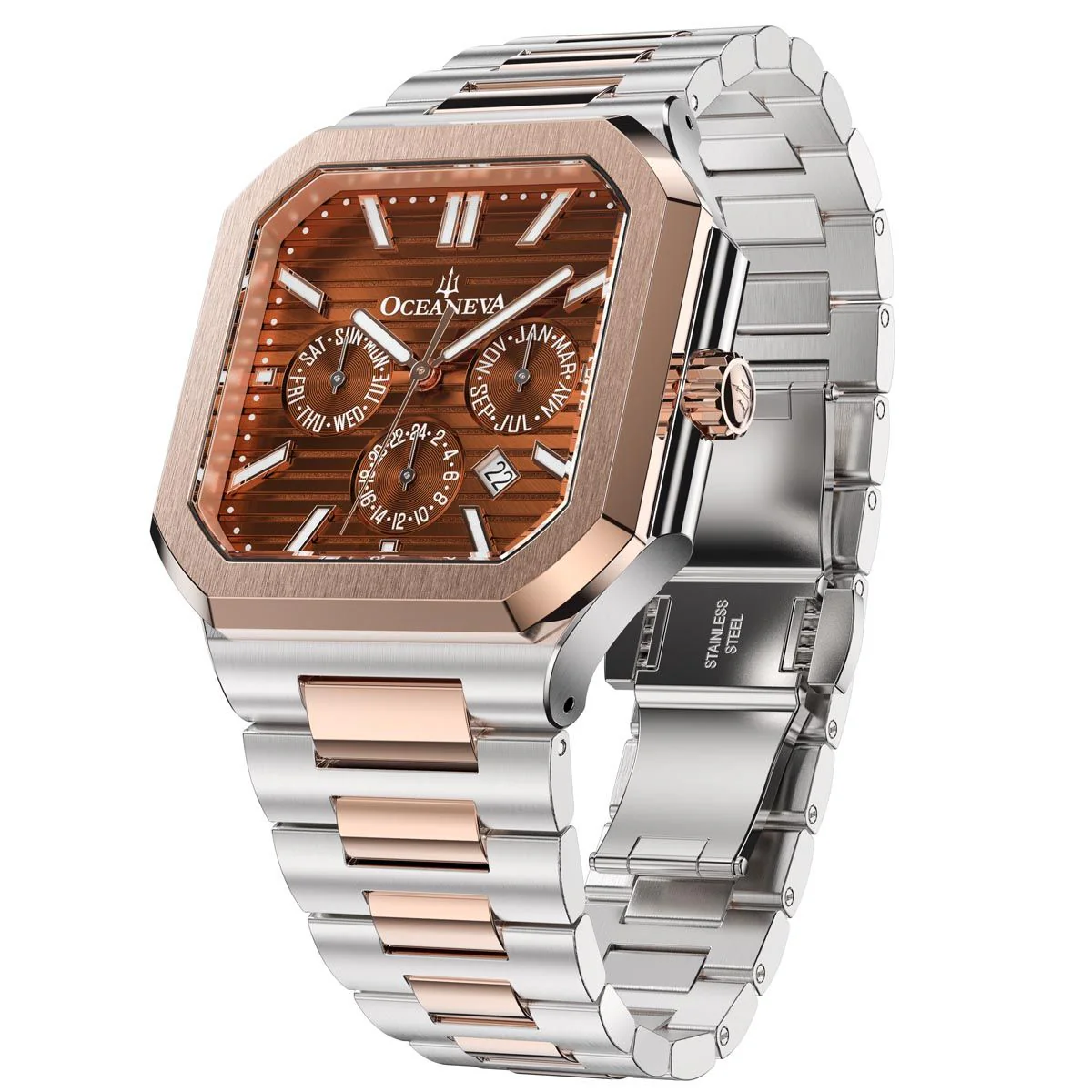 Tenuis Automatic Calendar Watch with Rose Gold Bezel | Brown Dial - Image 6
