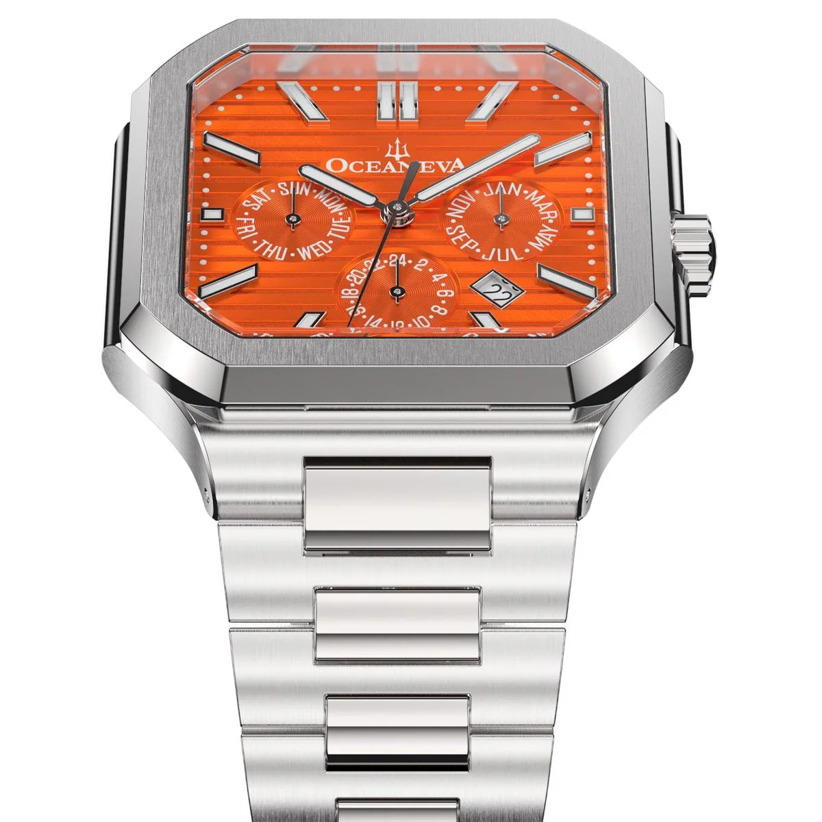 Tenuis Automatic Silver Bezel Watch  | Orange Dial with Calendar - Image 3