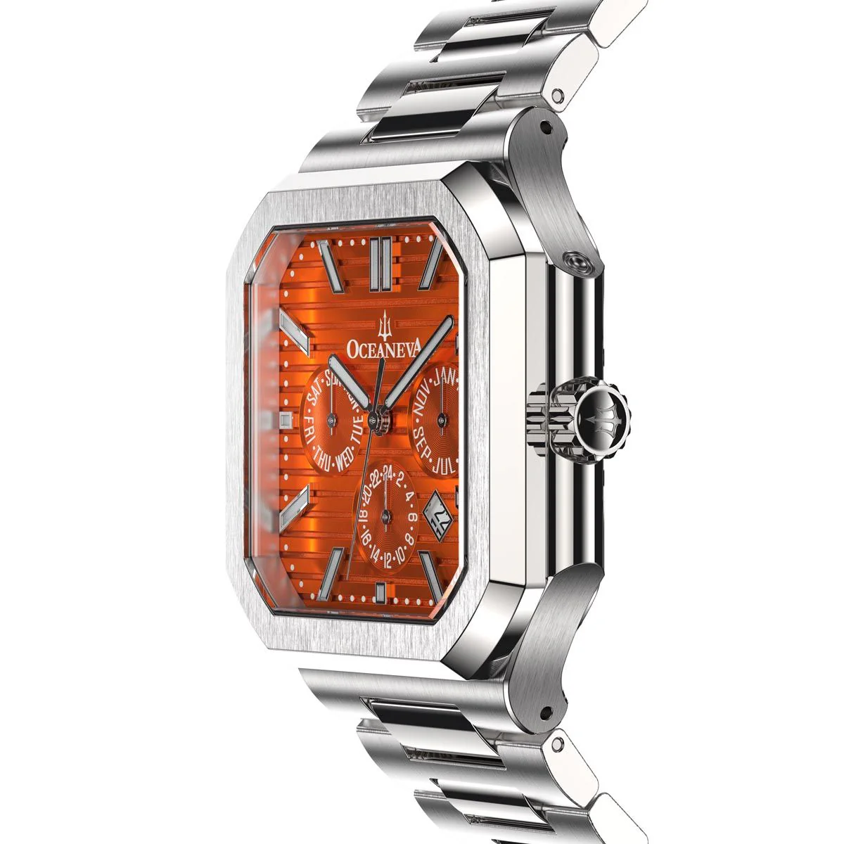 Tenuis Automatic Silver Bezel Watch  | Orange Dial with Calendar - Image 6