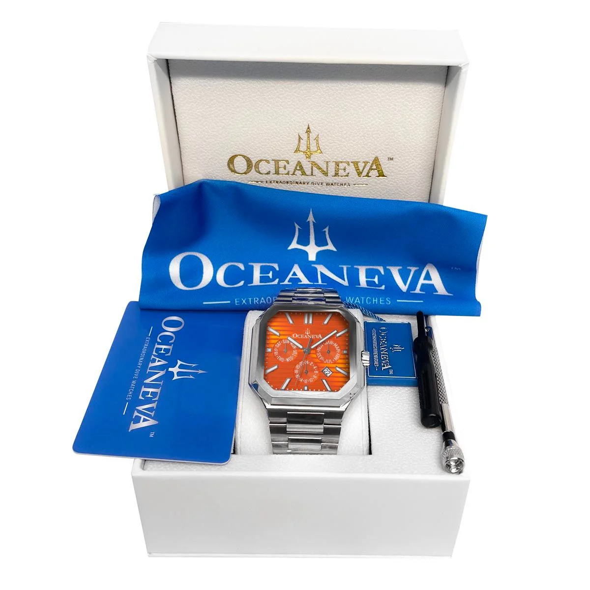 Tenuis Automatic Silver Bezel Watch  | Orange Dial with Calendar - Image 8