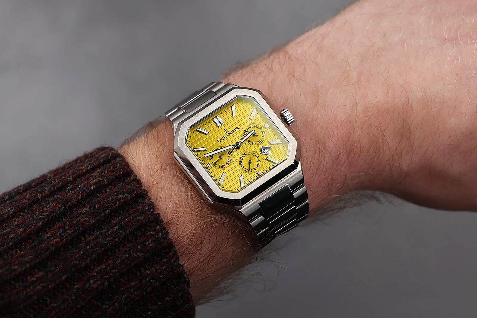Tenuis Automatic Calendar Silver Bezel | Yellow Dial - Image 6