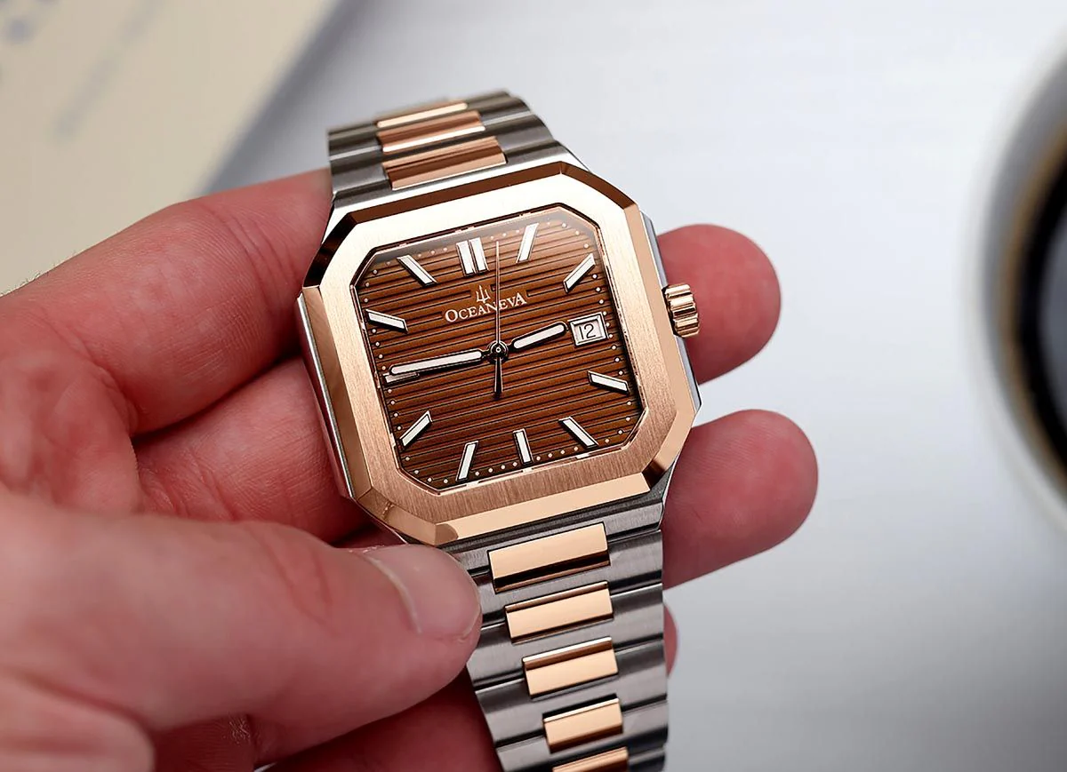 Tenuis Ultra-Thin Swiss Movement Automatic Rose Gold Bezel |Brown Dial - Image 5