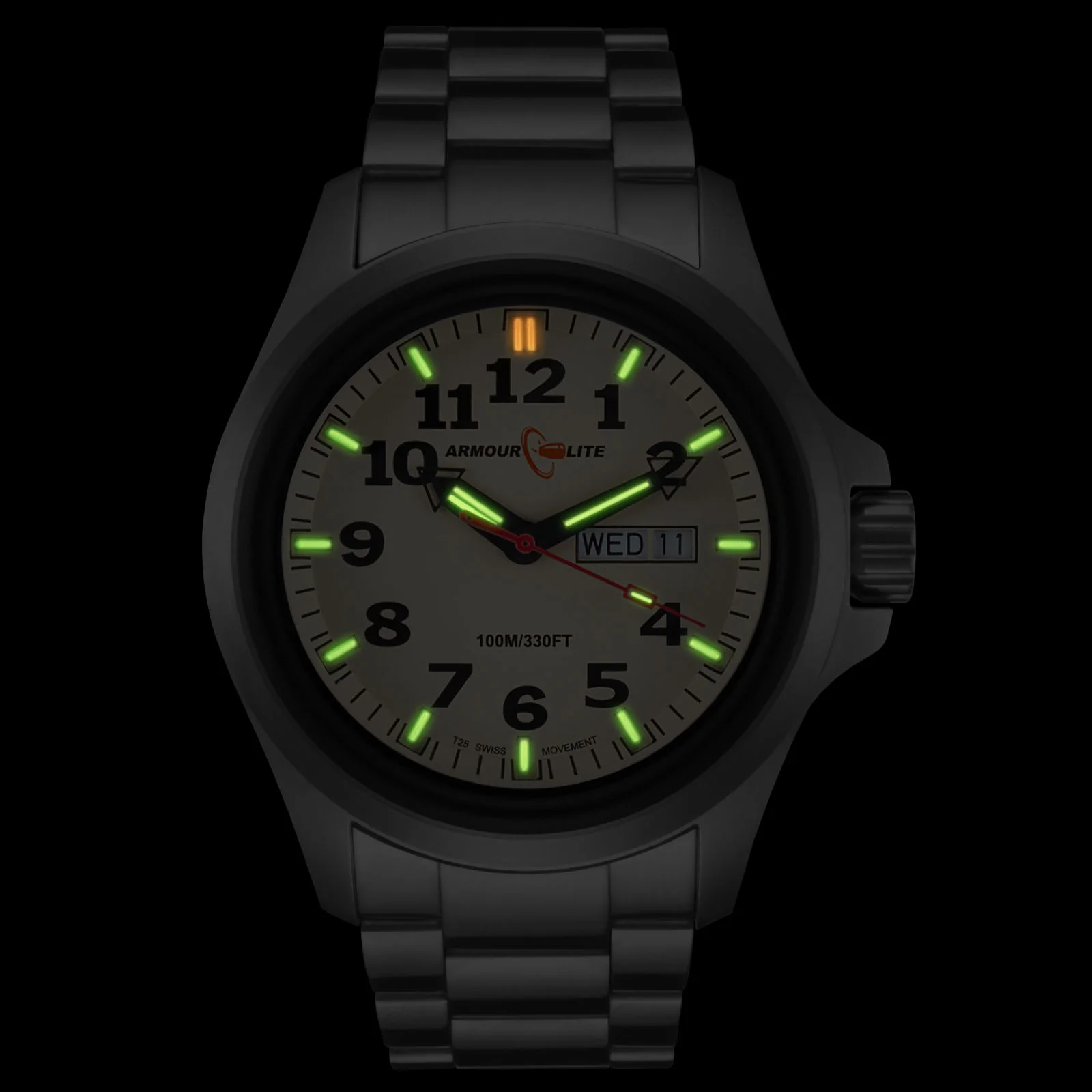 Officer AL815 Tritium Illuminated w/ Shatterproof Armourglass Crystal Stainless Steel Band | Cream Dial - Image 2