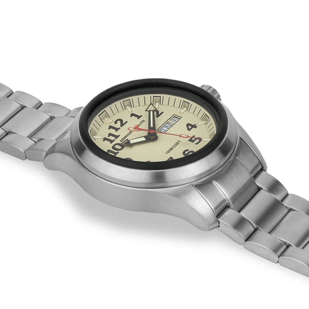 Officer AL815 Tritium Illuminated w/ Shatterproof Armourglass Crystal Stainless Steel Band | Cream Dial - Image 3