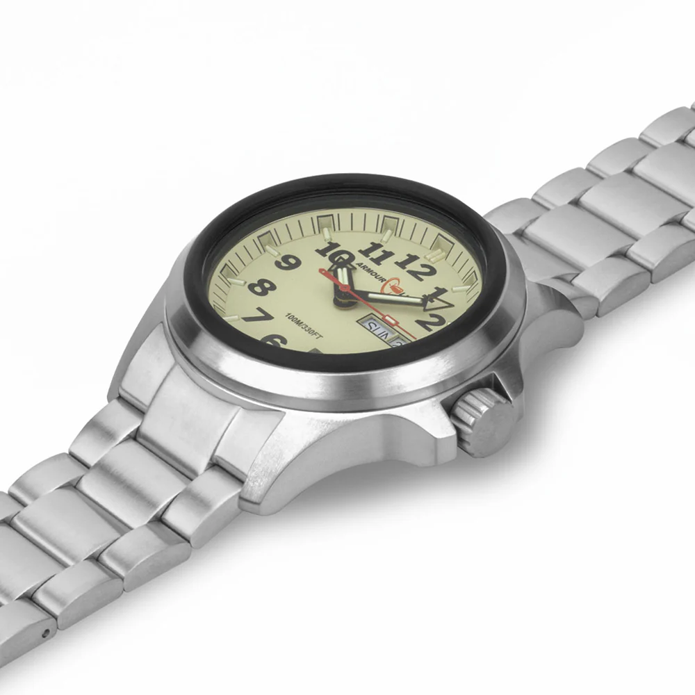 Officer AL815 Tritium Illuminated w/ Shatterproof Armourglass Crystal Stainless Steel Band | Cream Dial - Image 4