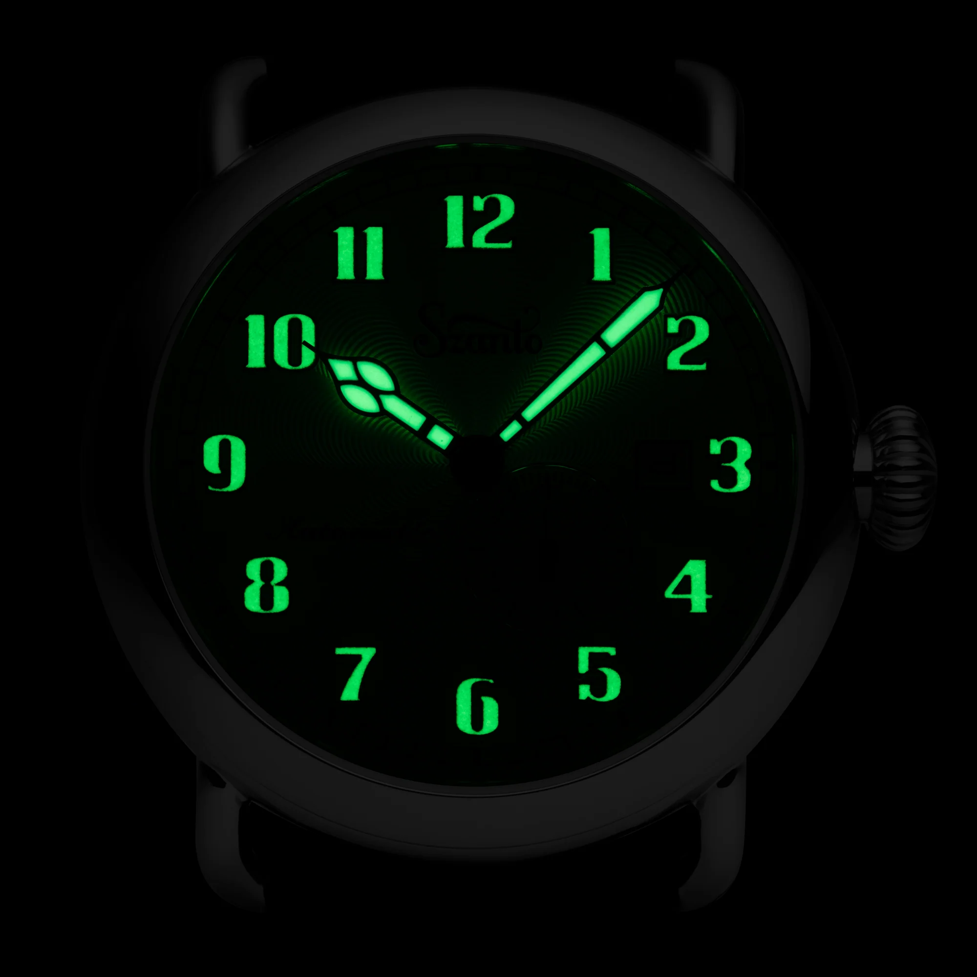 Officer's Classic Round Automatic Steel Case/Black Guilloche Dial/Tan Leather Strap | Black Dial - Image 6