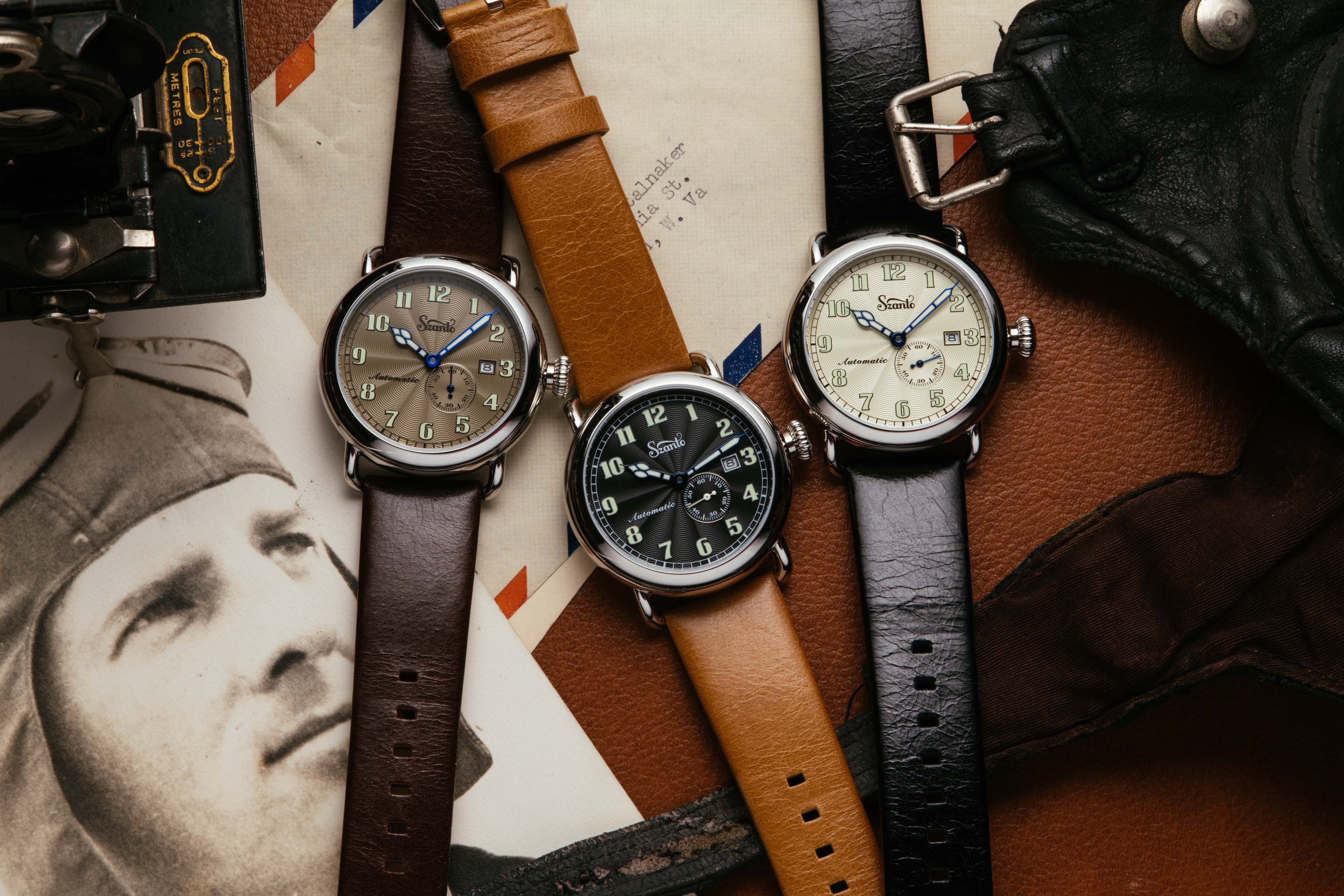 Officer's Classic Round Automatic Steel Case/Black Guilloche Dial/Tan Leather Strap | Black Dial - Image 7
