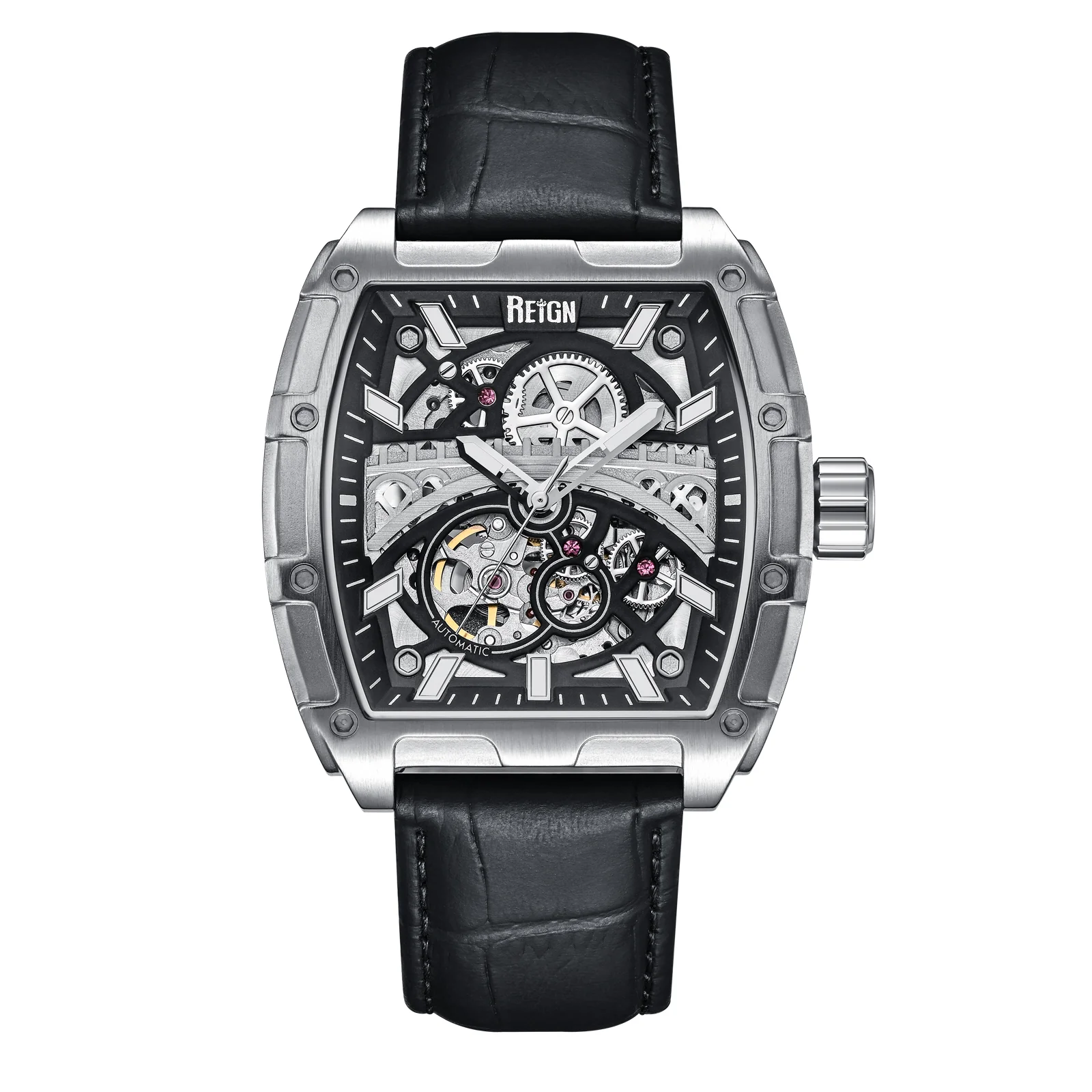 Olympia Japan Auto Skeleton Dial Black / Black | Black Dial