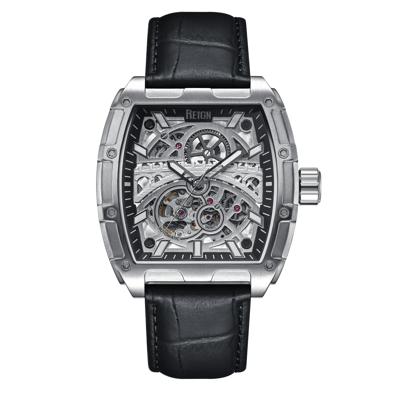 Olympia Japan Auto Skeleton Dial Black/Silver | Silver Dial