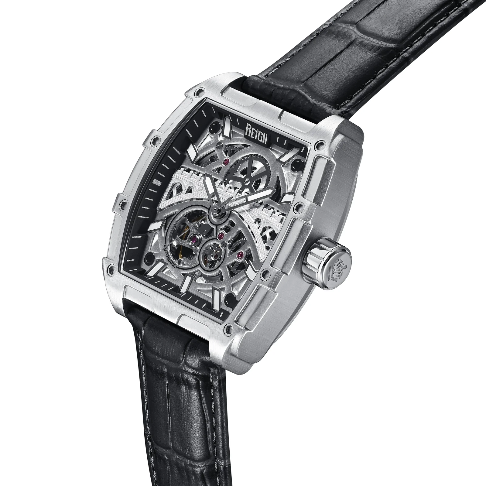 Olympia Japan Auto Skeleton Dial Black/Silver | Silver Dial - Image 2