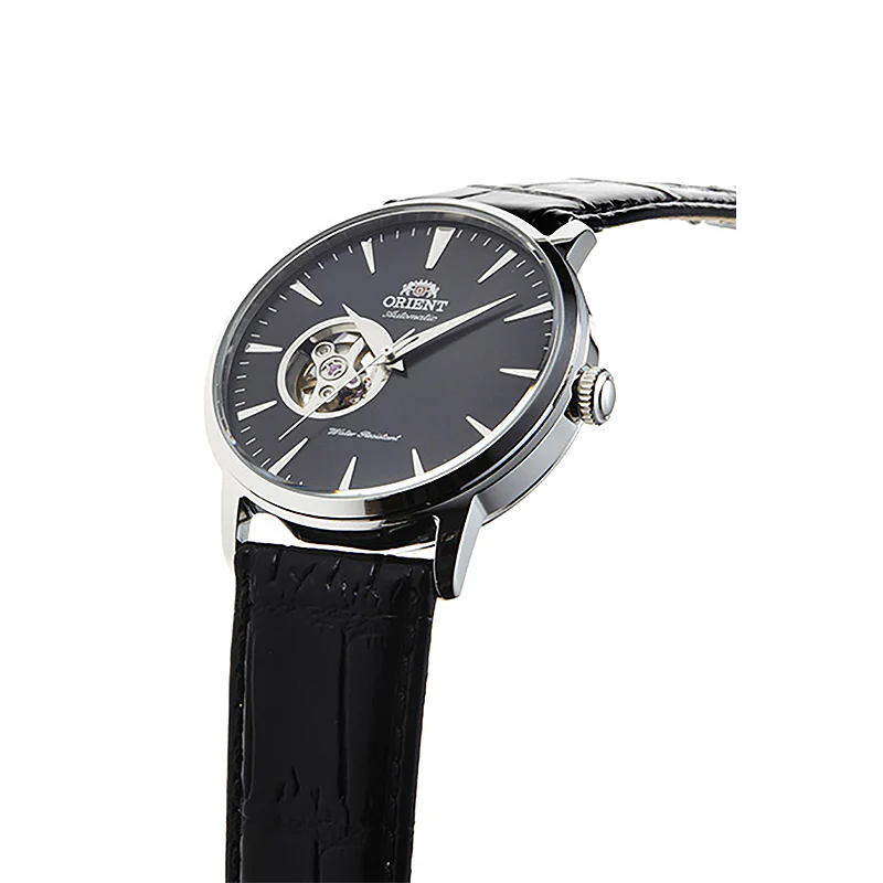 Contemporary Automatic Leather Strap Watch | Black Dial - Image 3