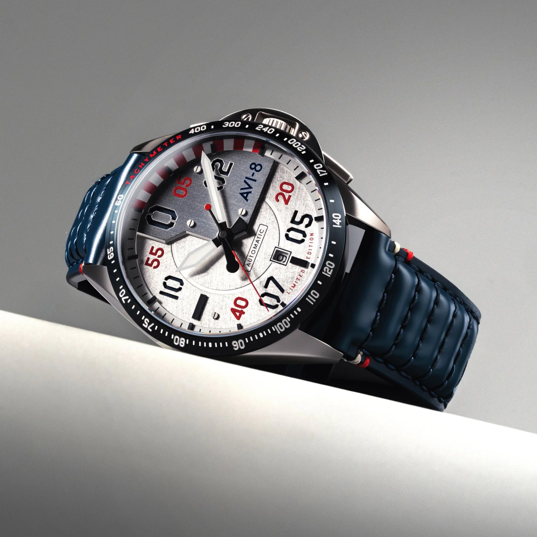 P-51 Mustang Hitchcock Automatic 85th Anniversary Limited Edition Blue / Genuine Leather Strap | Silver Dial - Image 3
