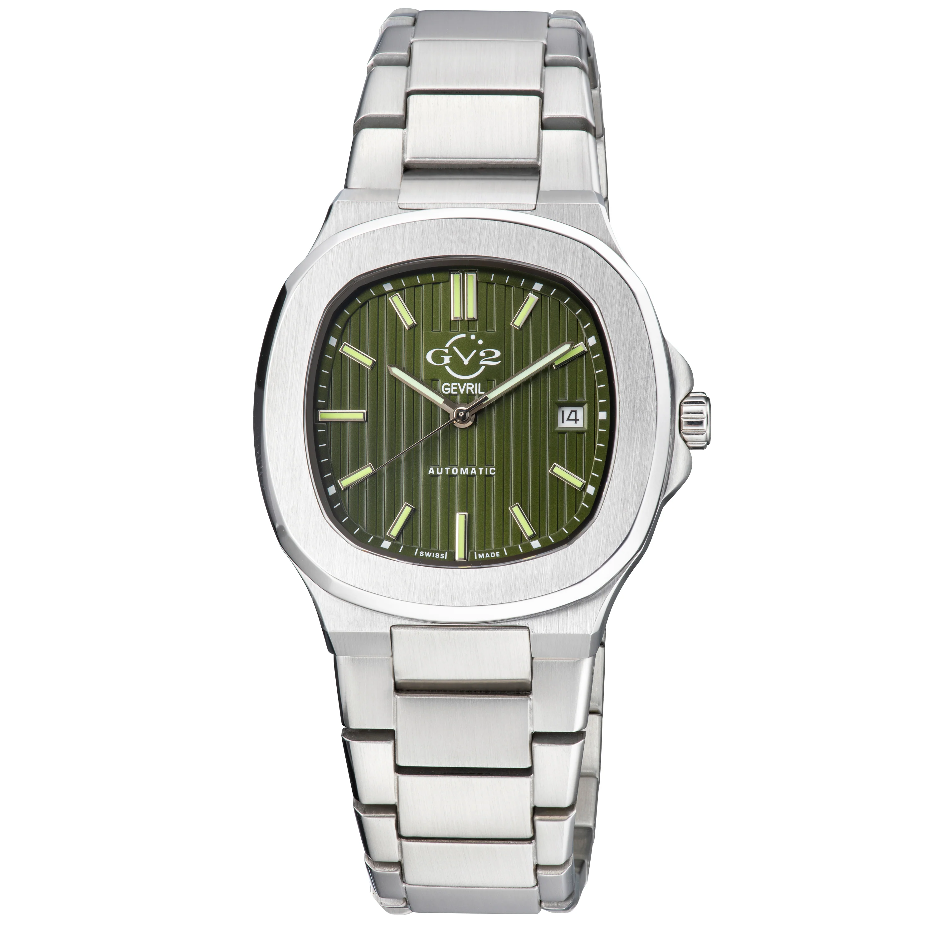GV2 Potente (Silver/Green,Silver band, Swiss Automatic Dress Watch)