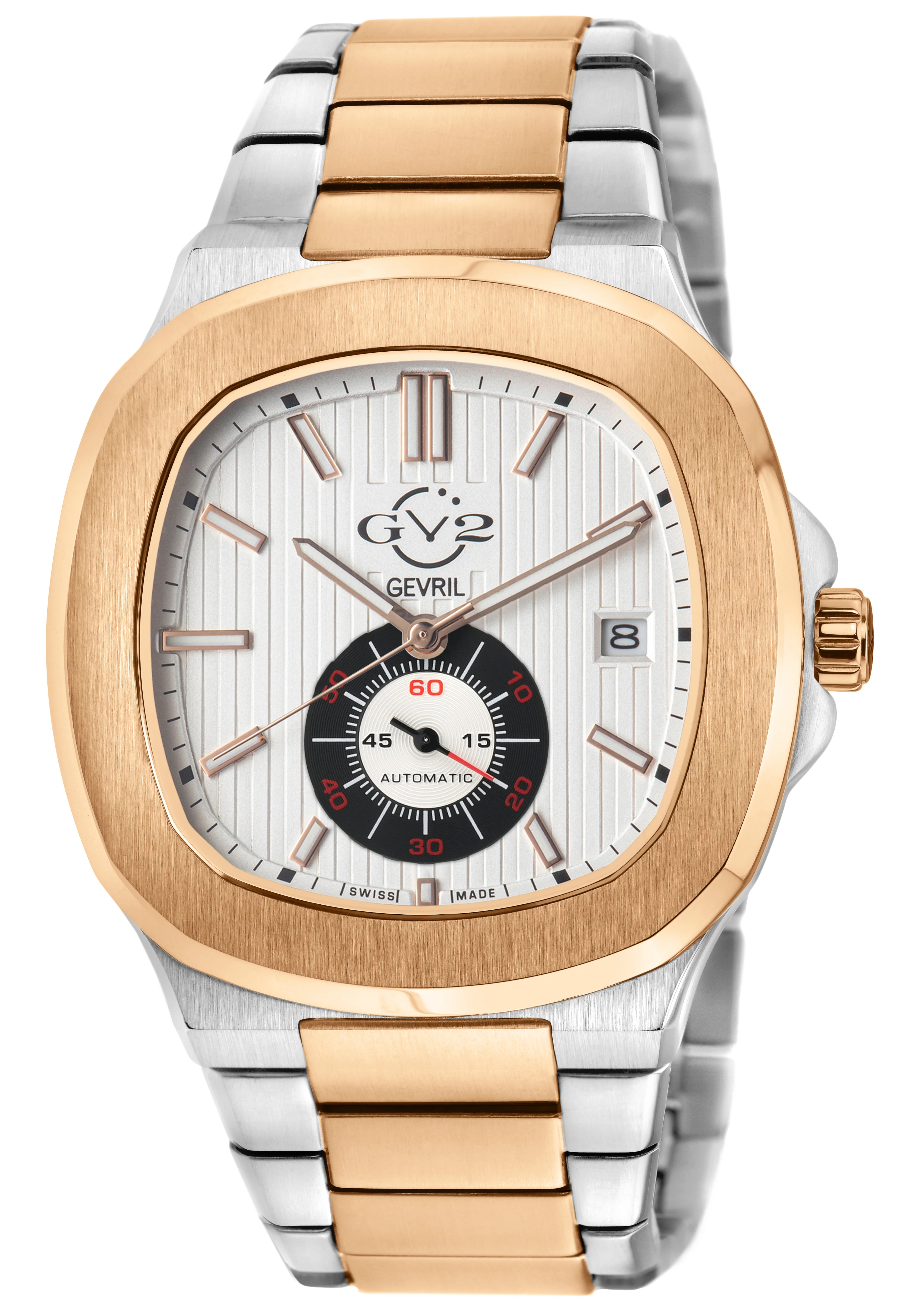 Potente Silver/White, Two toned IPRG band, Swiss Automatic Dress Watch | White Dial