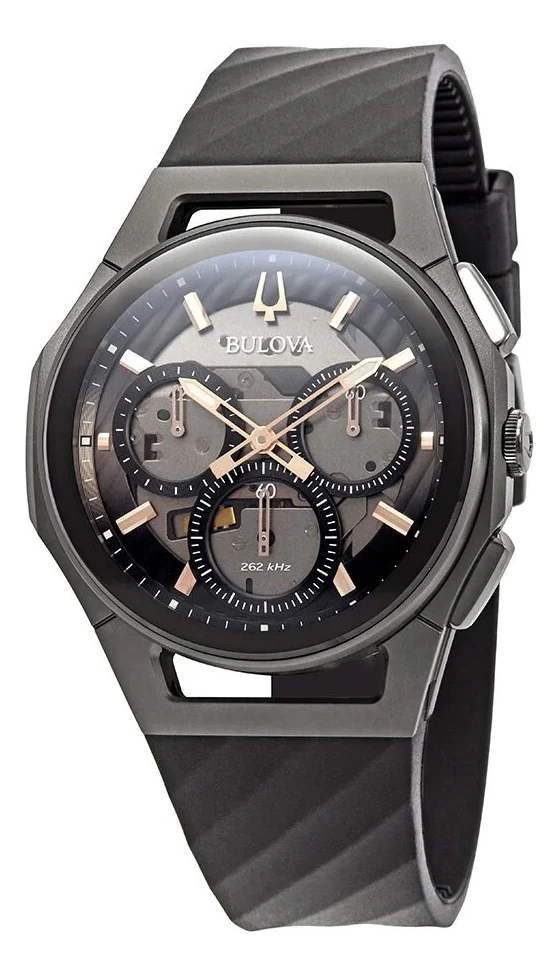 Mens CURV Grey/Rose Gold Dial, Black Rubber
