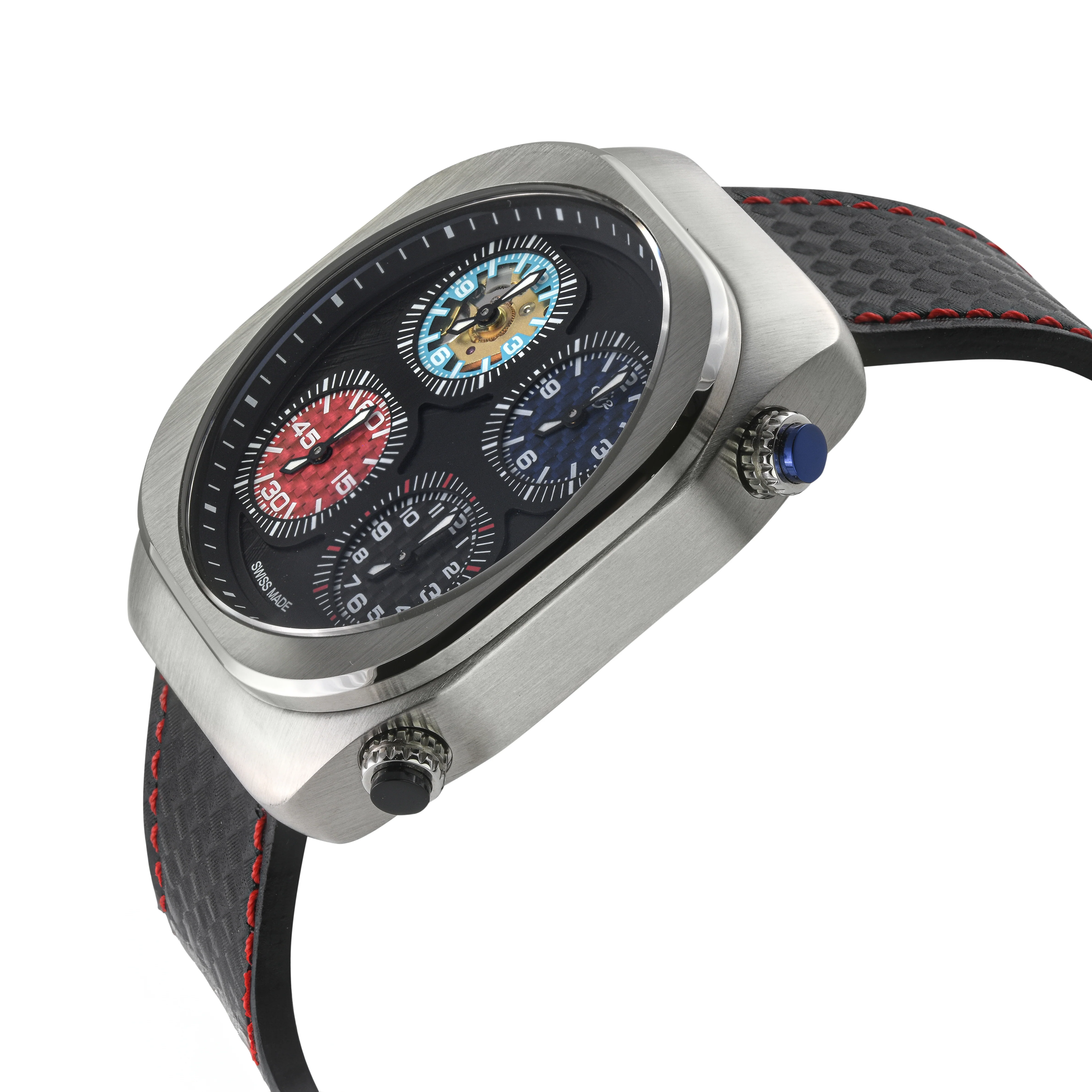 Quattro Zone GV2 Swiss Quartz, 316L Silver Case, Black dial, Sub Dials, Black Italian Leather Strap | Black Dial - Image 2