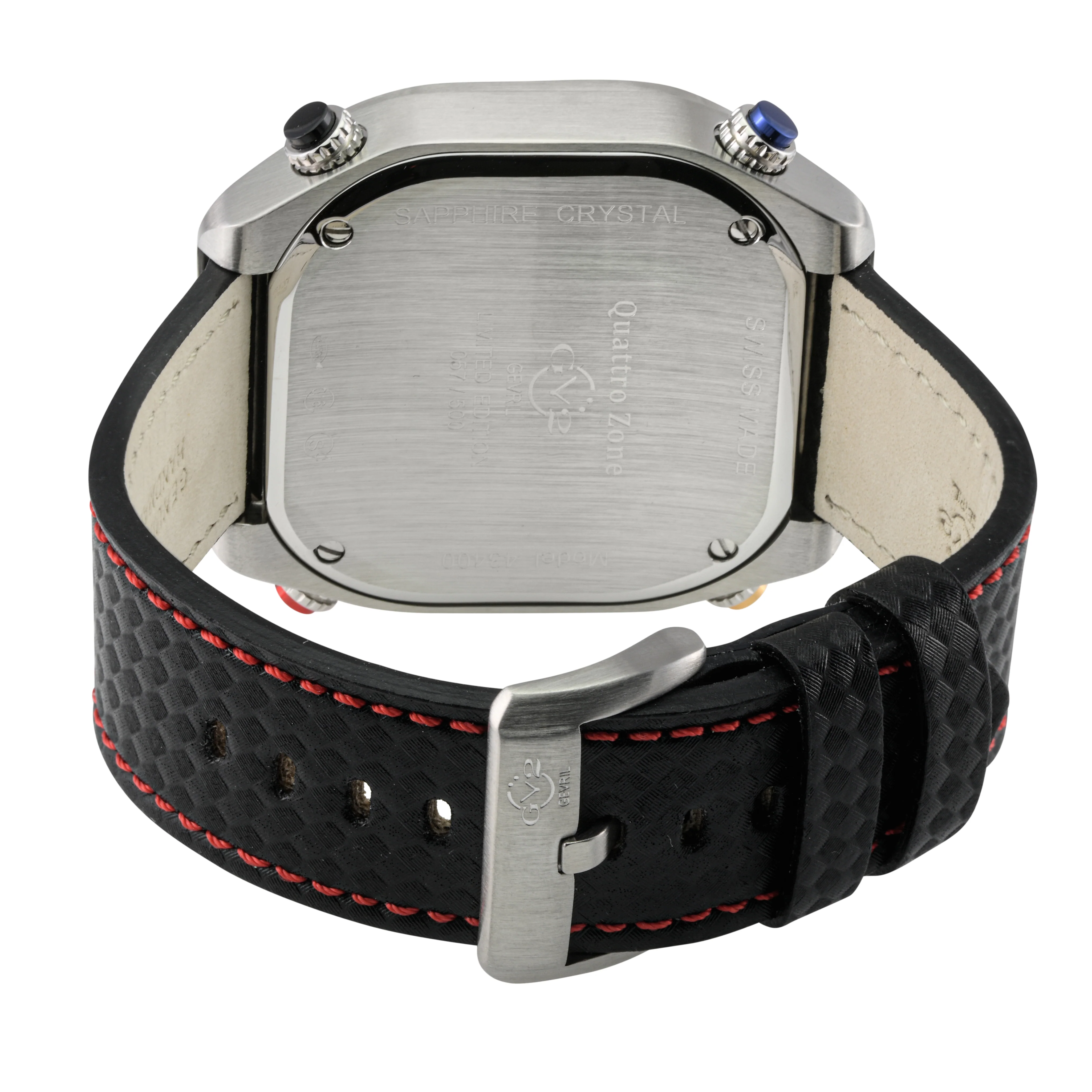 Quattro Zone GV2 Swiss Quartz, 316L Silver Case, Black dial, Sub Dials, Black Italian Leather Strap | Black Dial - Image 3