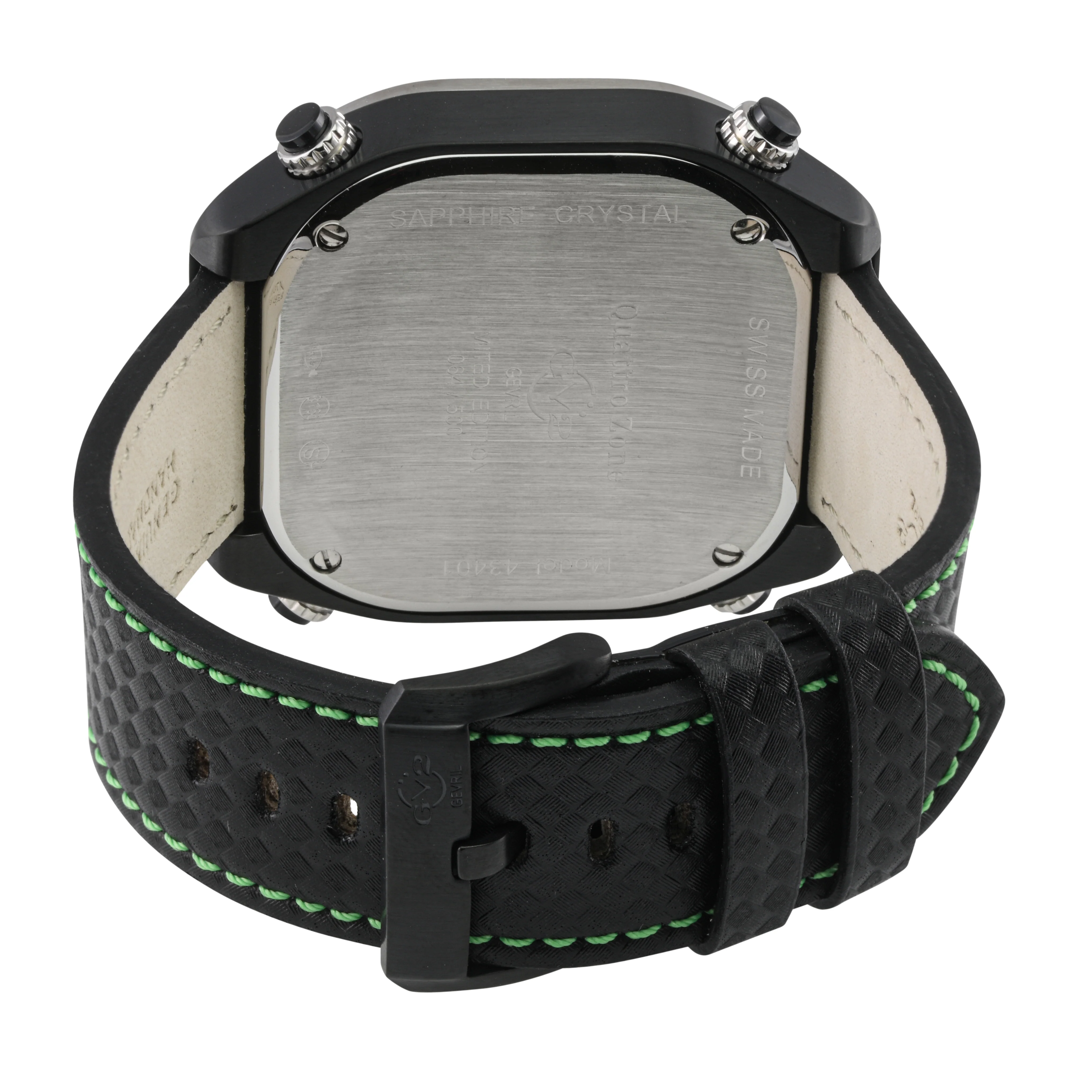 Quattro Zone GV2 Swiss Quartz, 316L Black Case, Silver Bezel, Black dial, Sub Dials, Black Italian Leather Strap Black Dial - Image 3