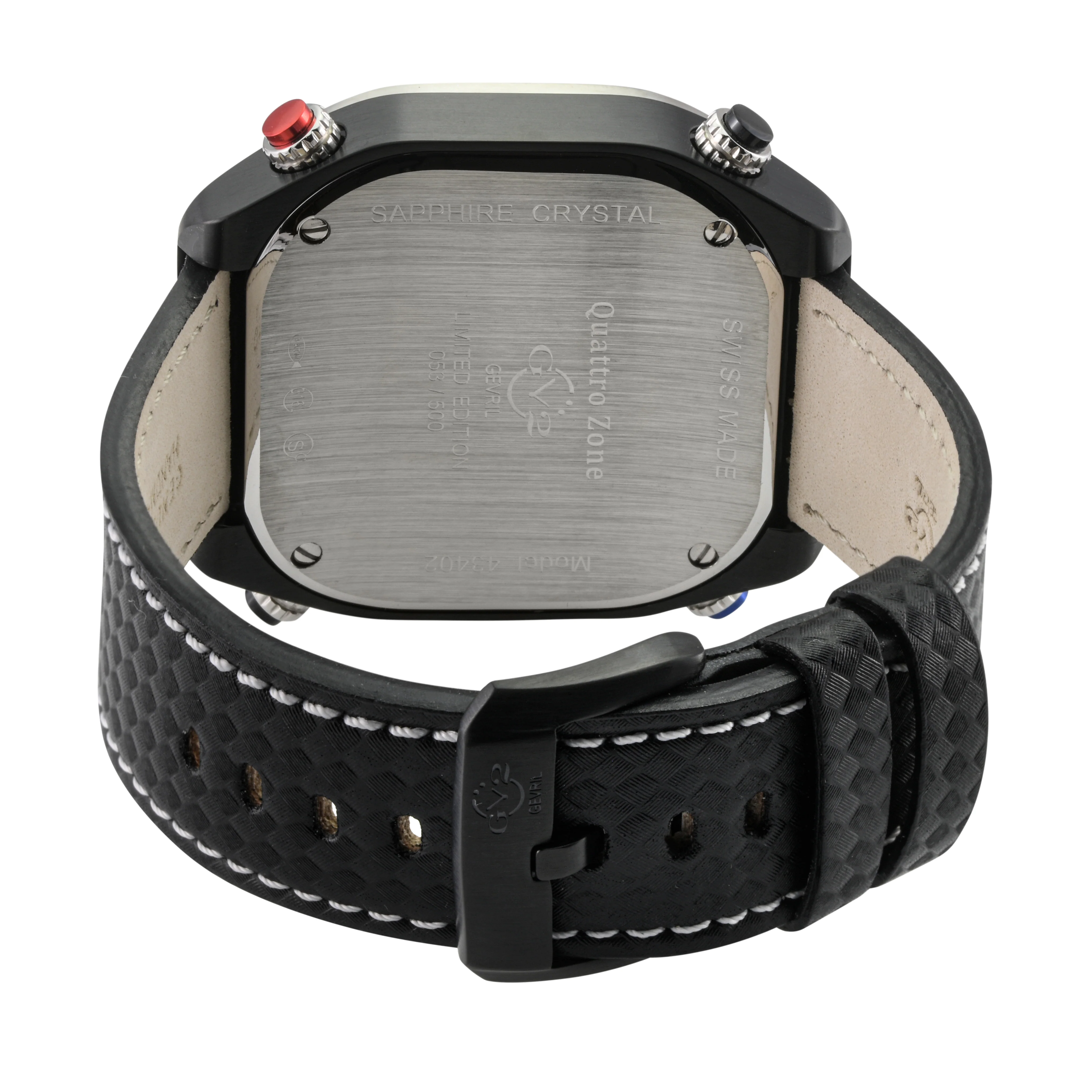 Quattro Zone GV2 Swiss Quartz, 316L Black Case, Silver Bezel, Black dial, Sub Dials, Black Italian Leather Strap | Black Dial - Image 3