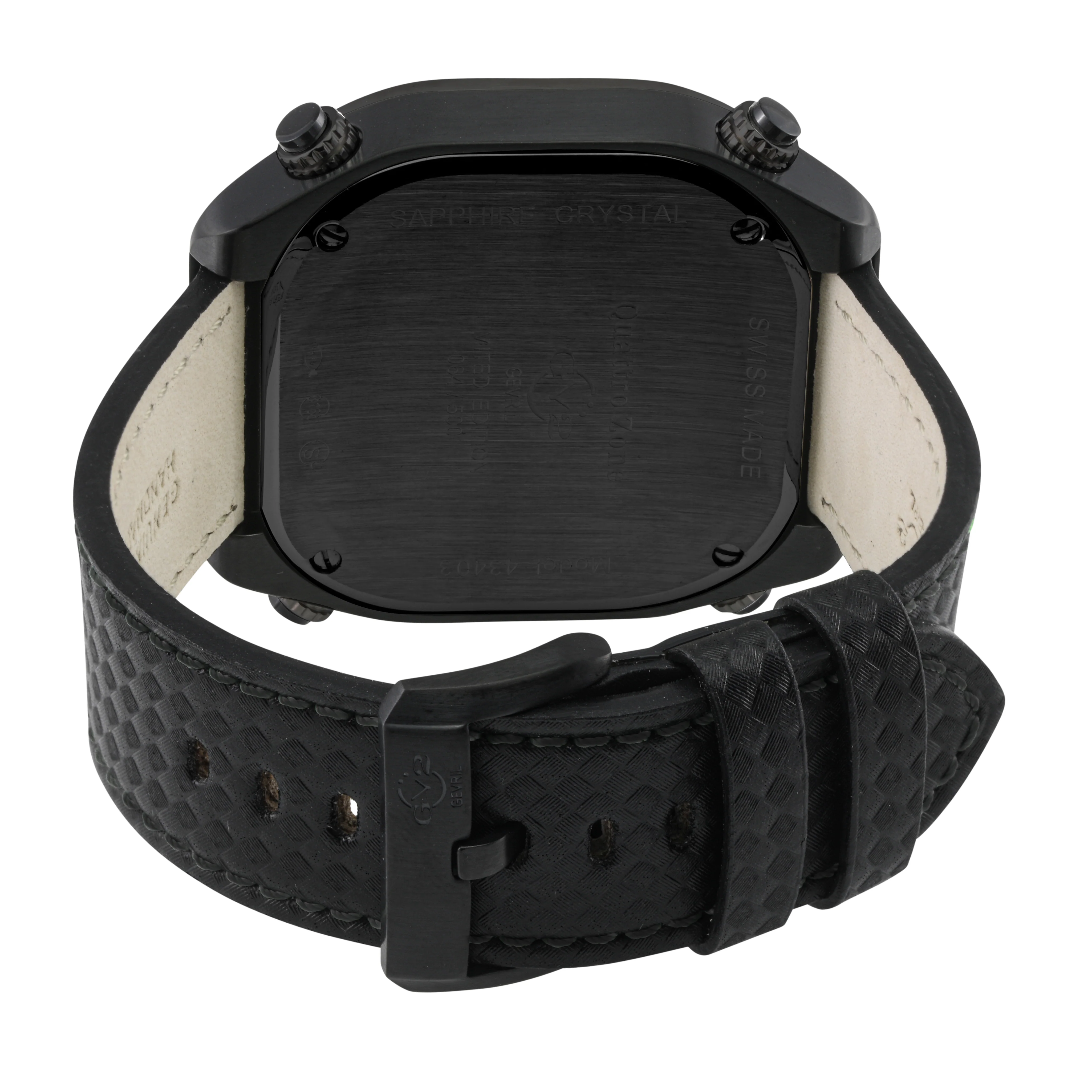 Quattro Zone GV2 Swiss Quartz, 316L Black Case, Black Bezel, Black dial, Sub Dials, Black Italian Leather Strap | Black Dial - Image 3