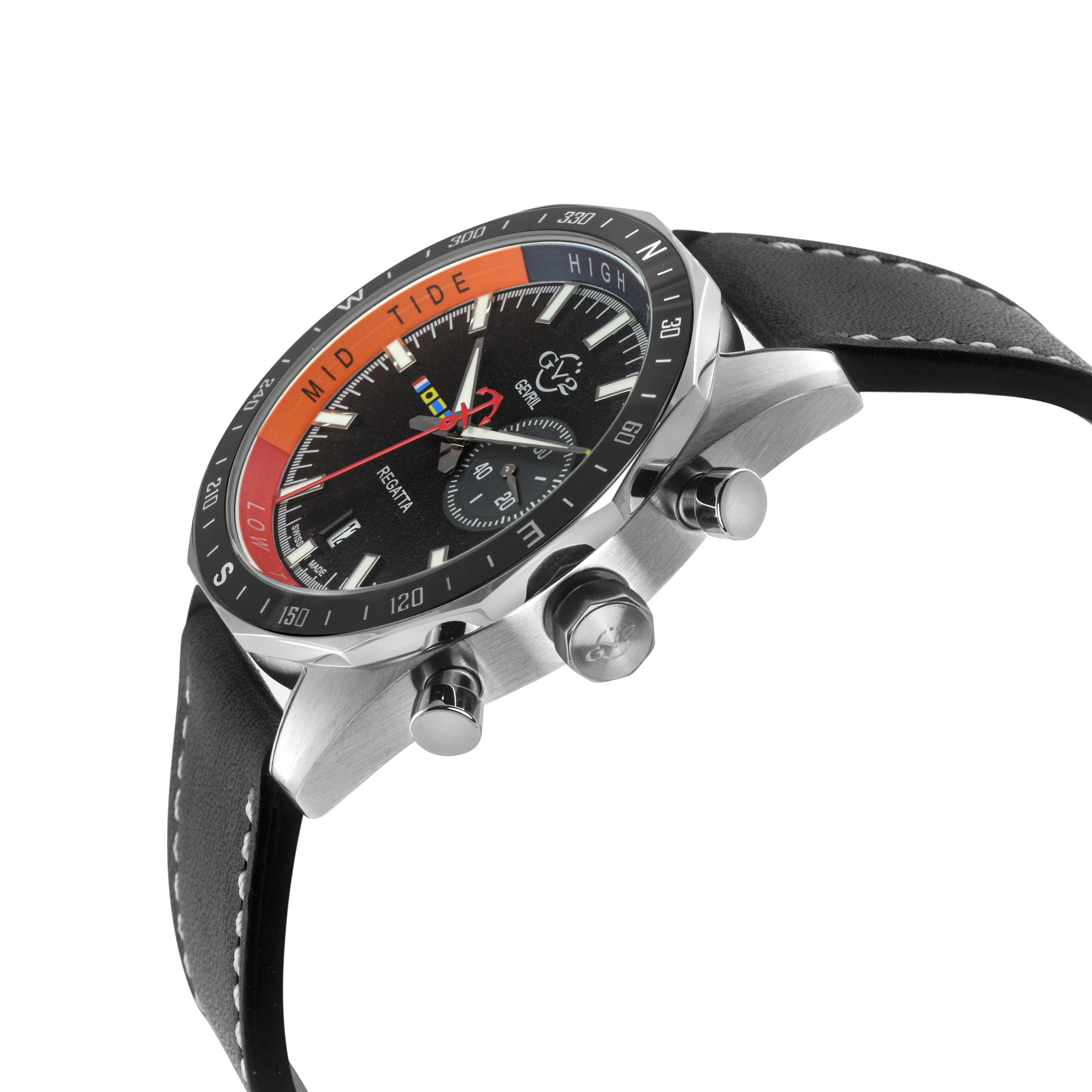 Regatta GV2 Swiss Quartz,Tide cycle indicator, Black dial, Black Italian Leather Strap | Black Dial - Image 2