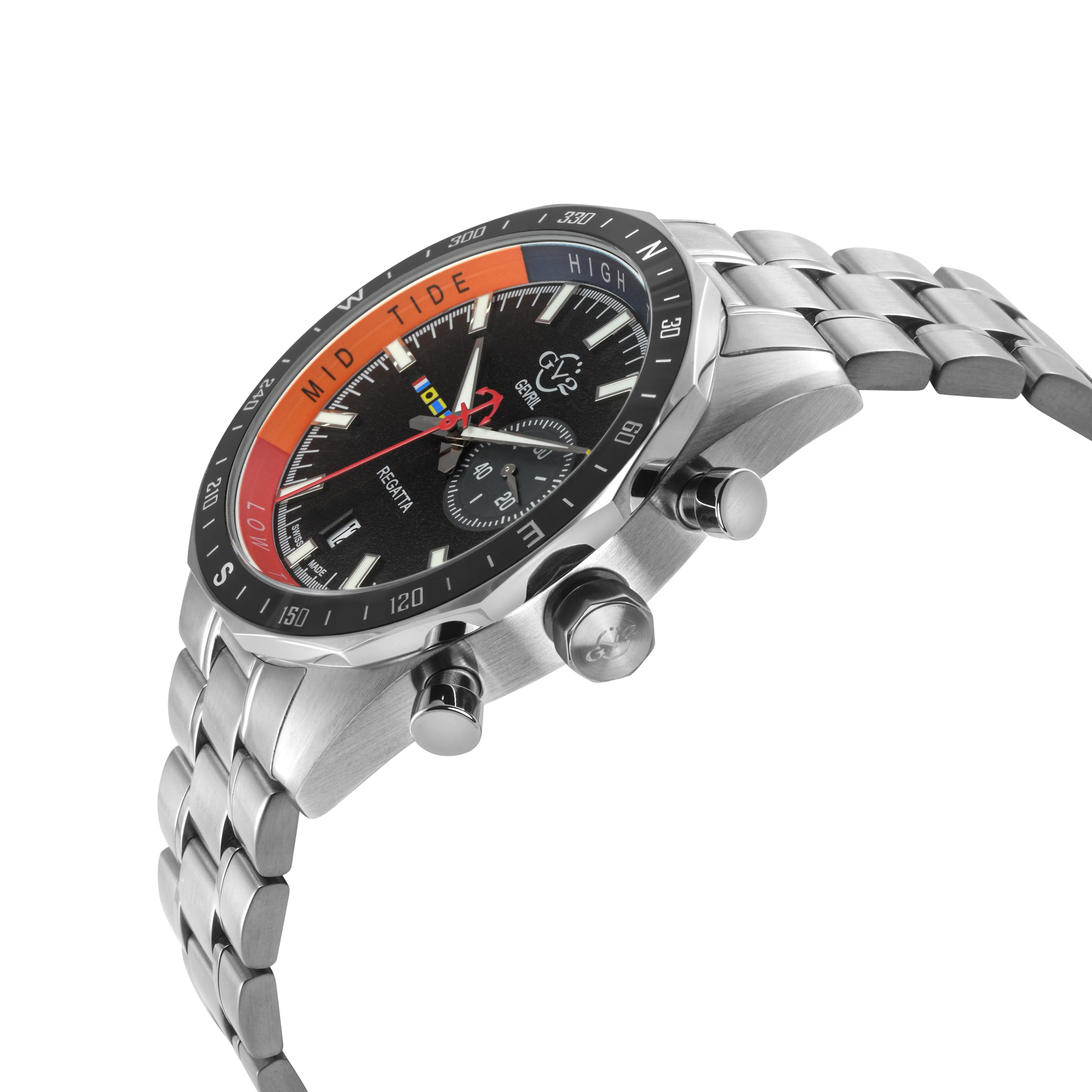 Regatta GV2 Swiss Quartz,Tide cycle indicator, Black dial, 316L Stainless Steel Bracelet | Black Dial - Image 2