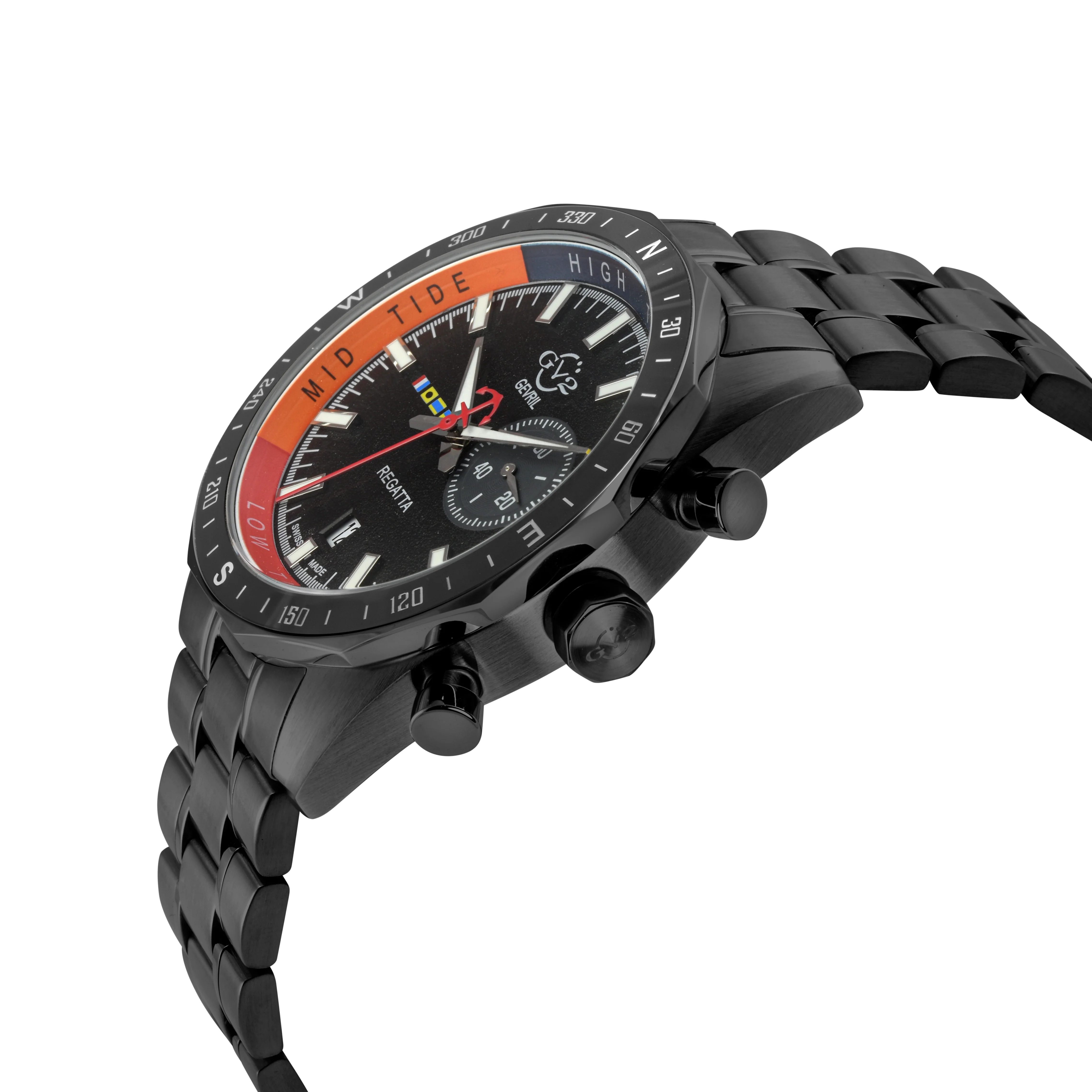 Regatta GV2 Swiss Quartz,Tide cycle indicator, Black dial, IPBLK Stainless Steel Bracelet | Black Dial - Image 2