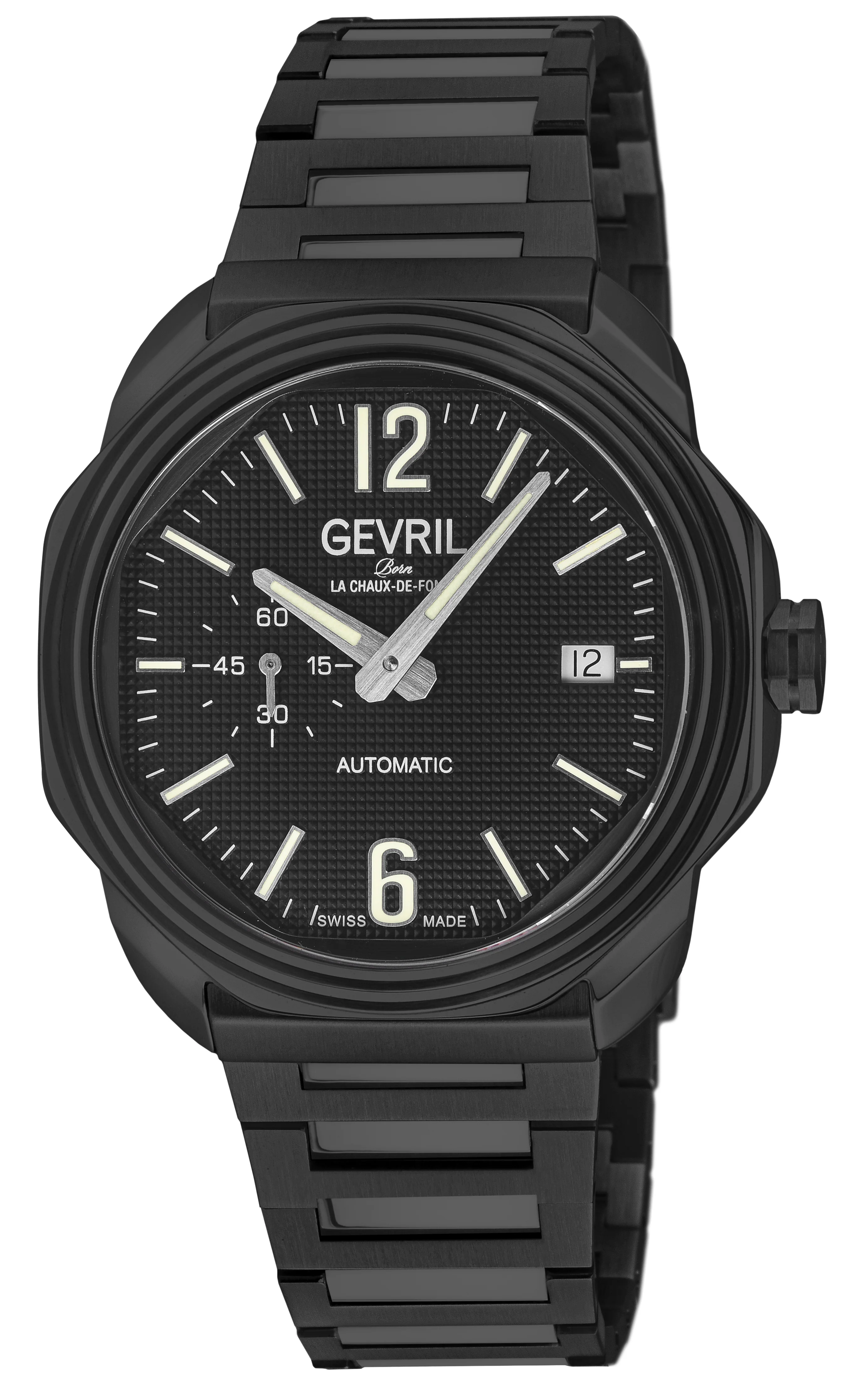 Roosevelt Gevril IPBLK Case, IPBLK Bezel, Black checkered dial, IPBLK Bracelet. | Black Dial