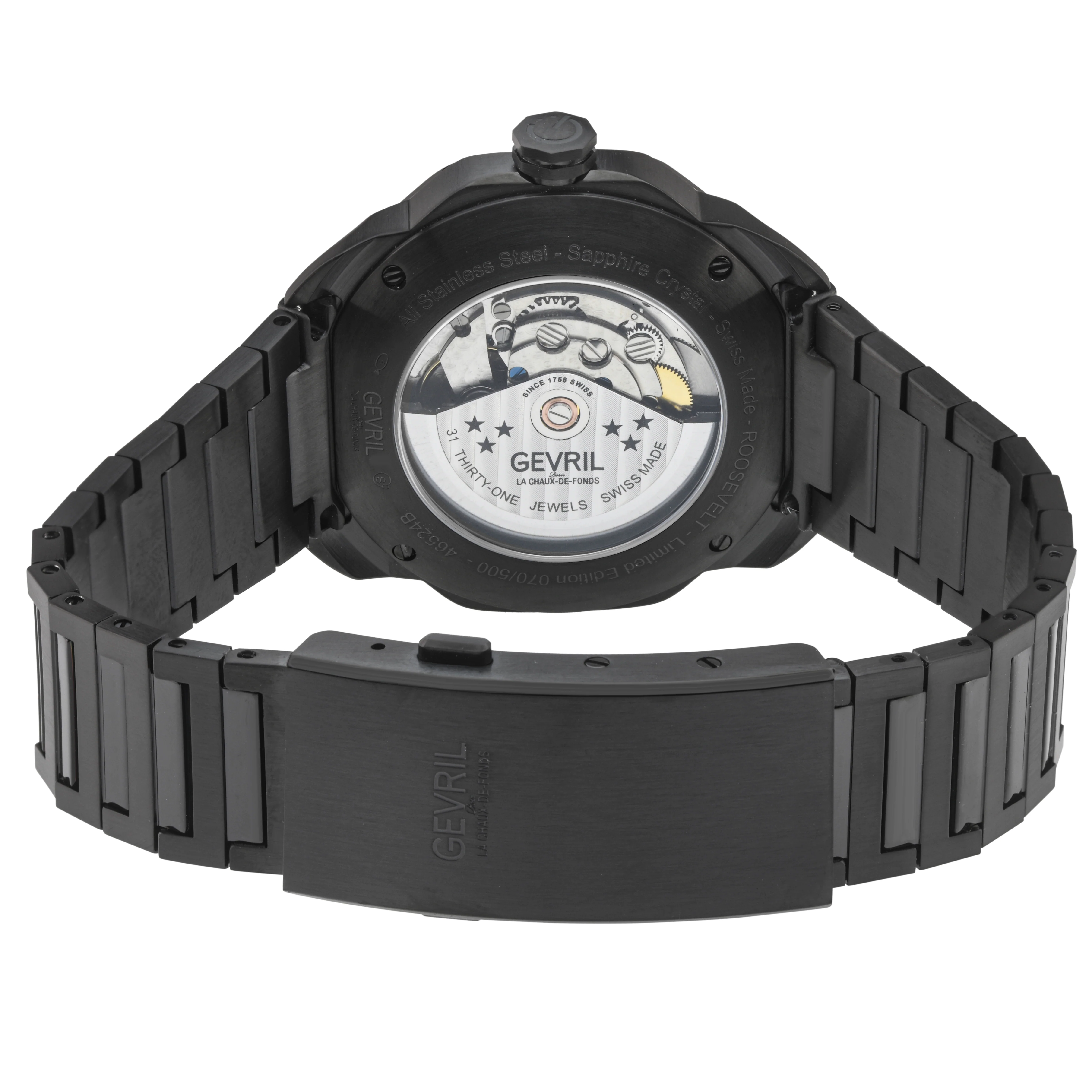 Roosevelt Gevril IPBLK Case, IPBLK Bezel, Black checkered dial, IPBLK Bracelet. | Black Dial - Image 3