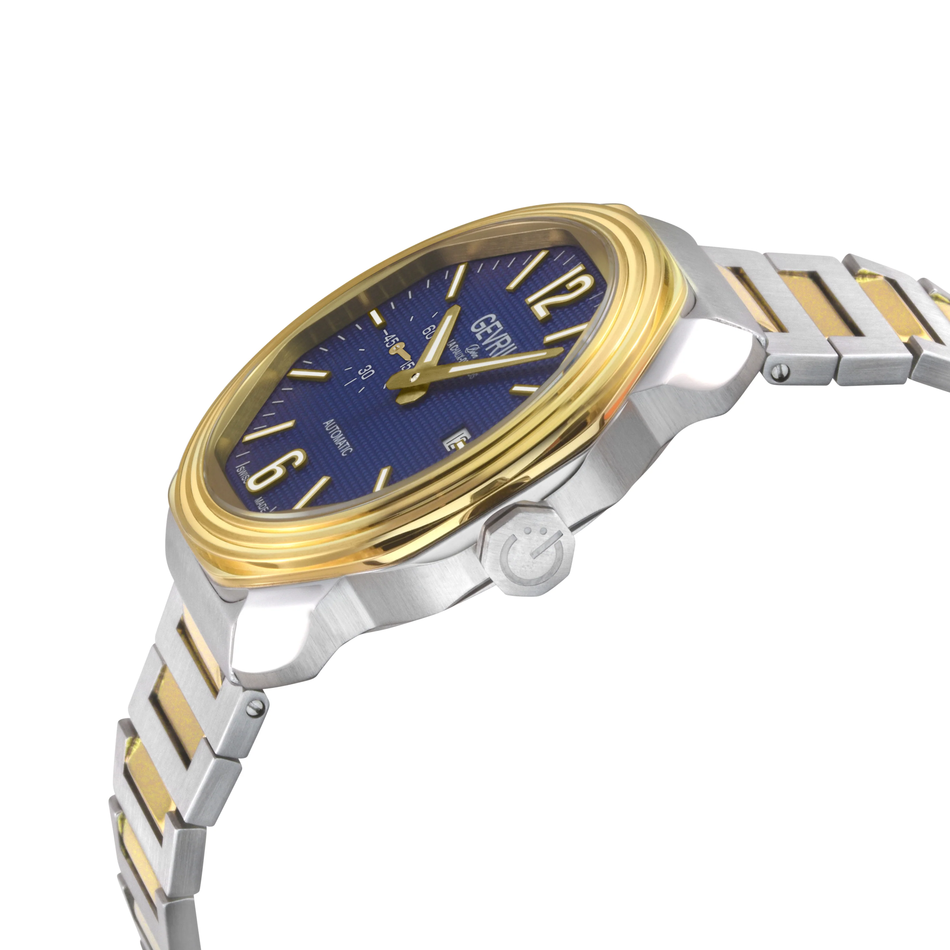 Roosevelt Gevril SS Case, IPYG Bezel, Blue checkered dial, SS/IPYG  Bracelet. | Blue Dial - Image 2