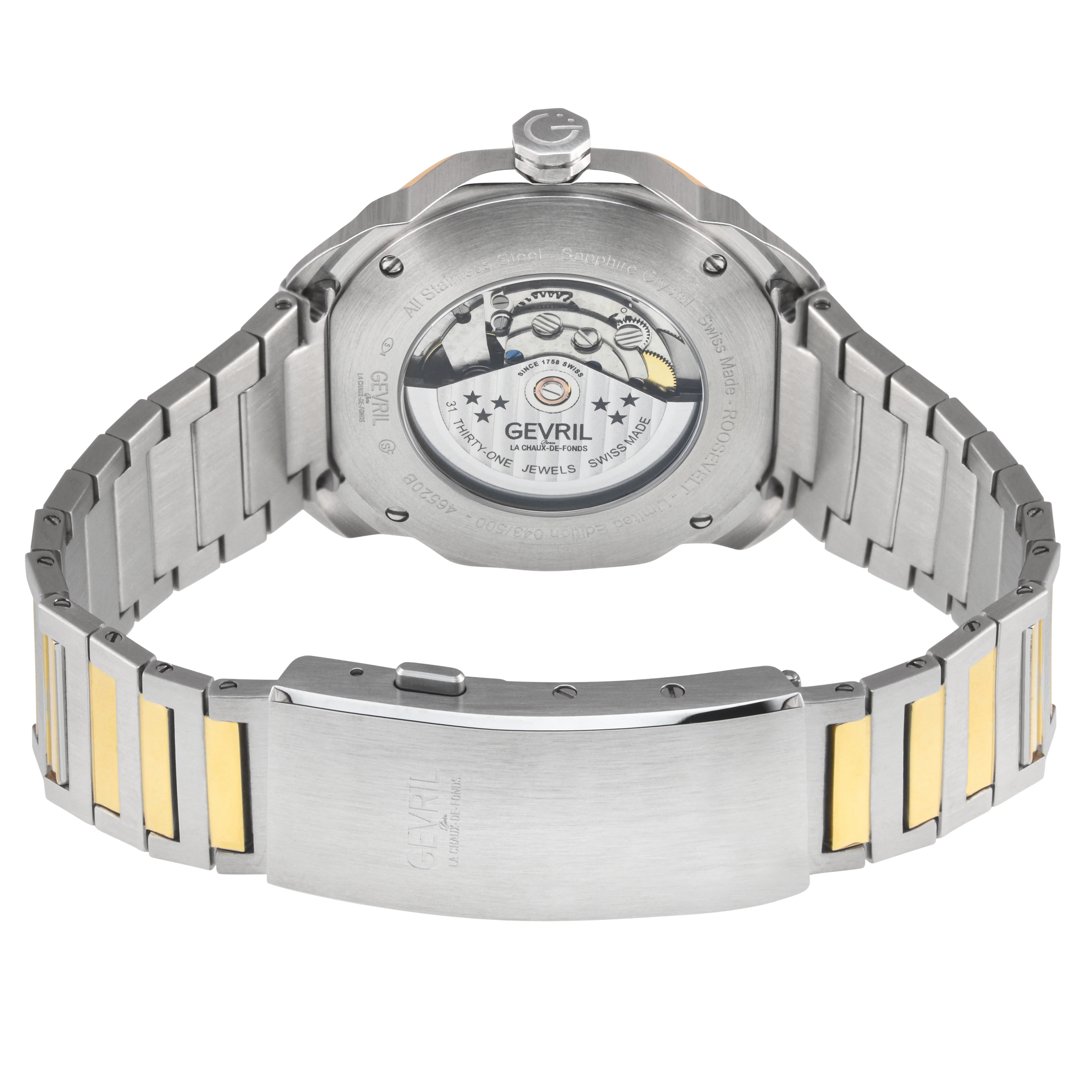 Roosevelt Gevril SS Case, IPYG Bezel, Blue checkered dial, SS/IPYG  Bracelet. | Blue Dial - Image 3