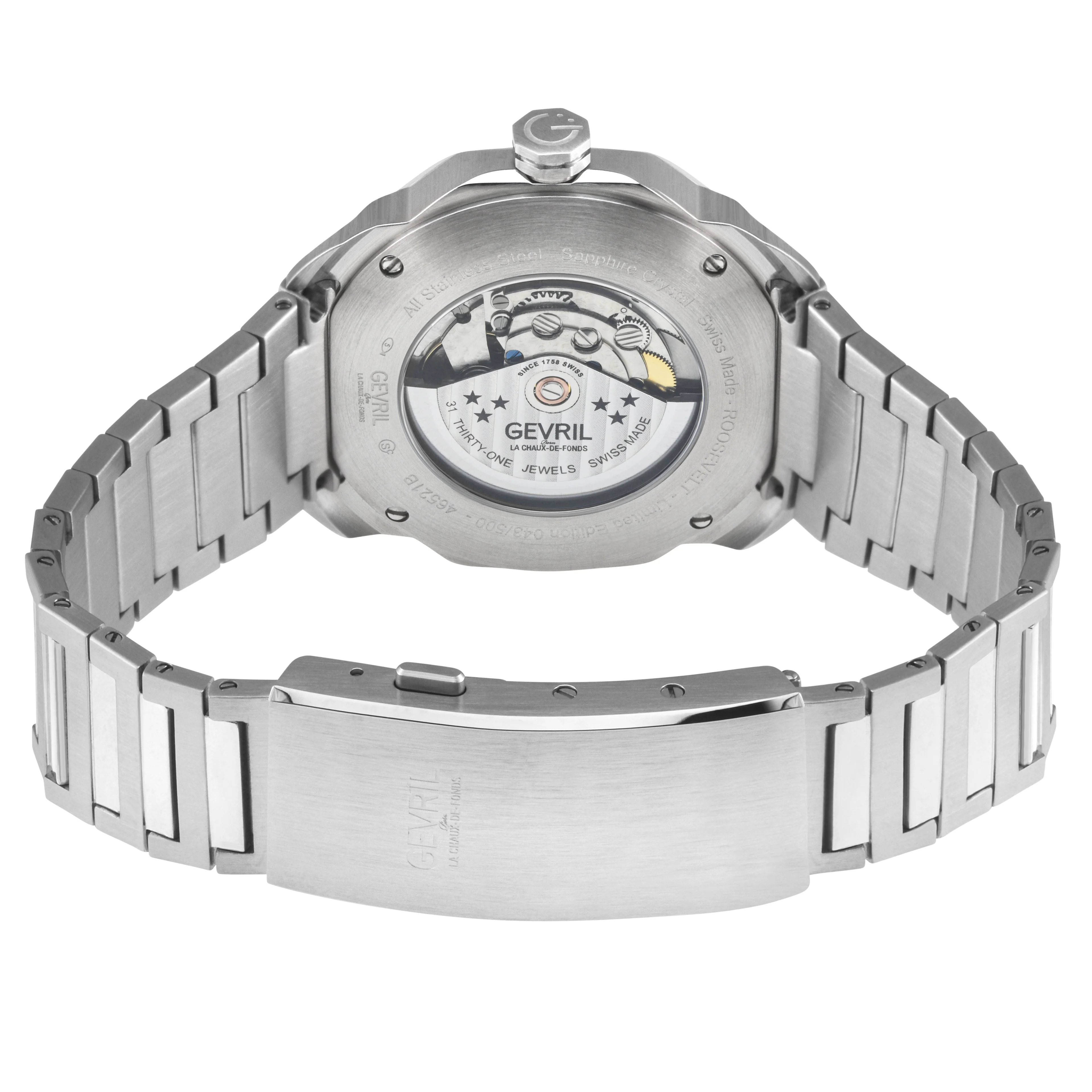 Roosevelt Gevril SS Case, SS Bezel, White checkered dial, SS Bracelet. White Dial - Image 3