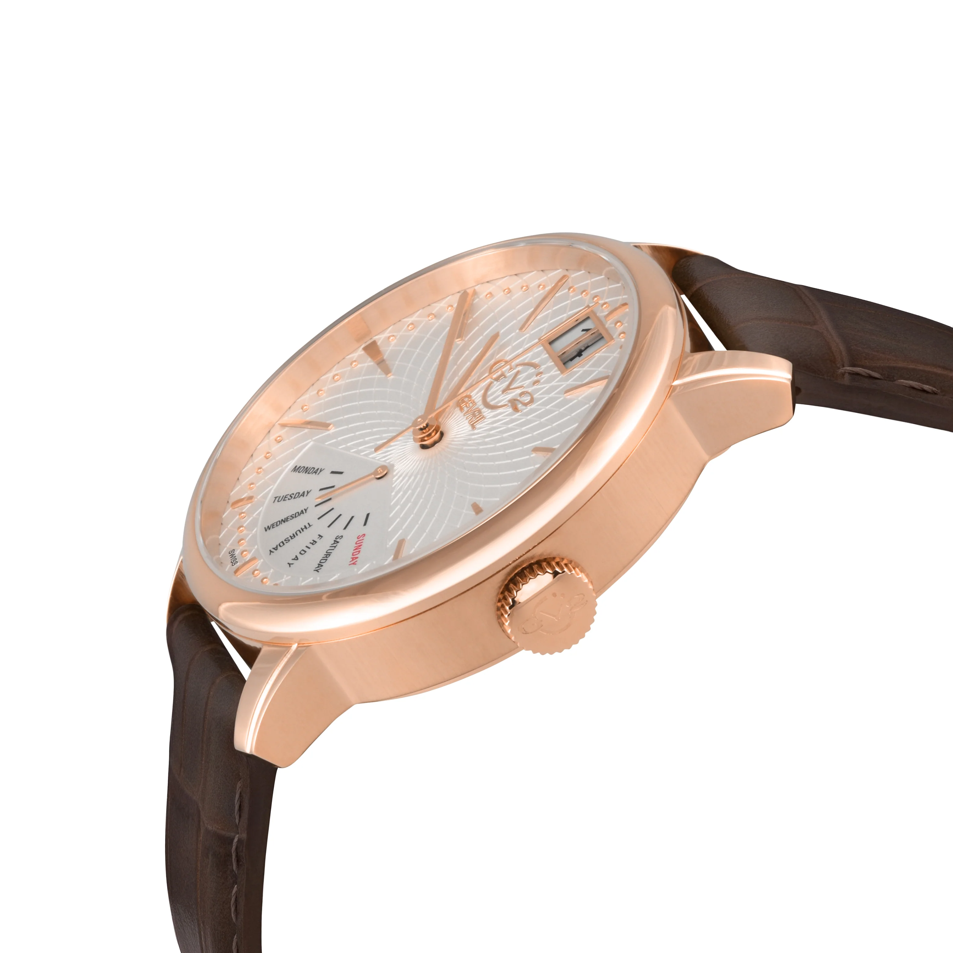 Rovescio Swiss Multifunction Big Date IPRG/White ,Brown Handmade Leather | White Dial - Image 2