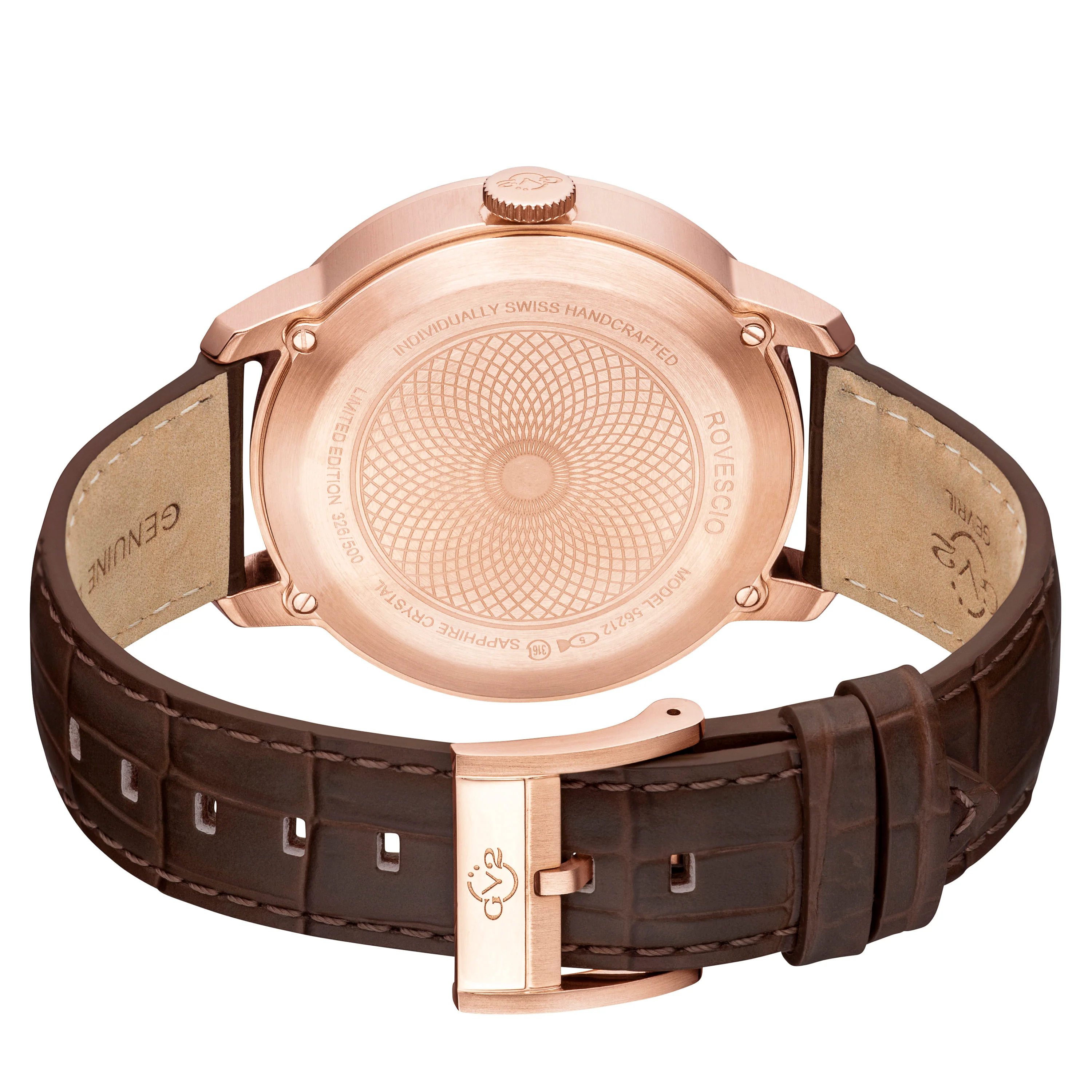 Rovescio Swiss Multifunction Big Date IPRG/White ,Brown Handmade Leather | White Dial - Image 3