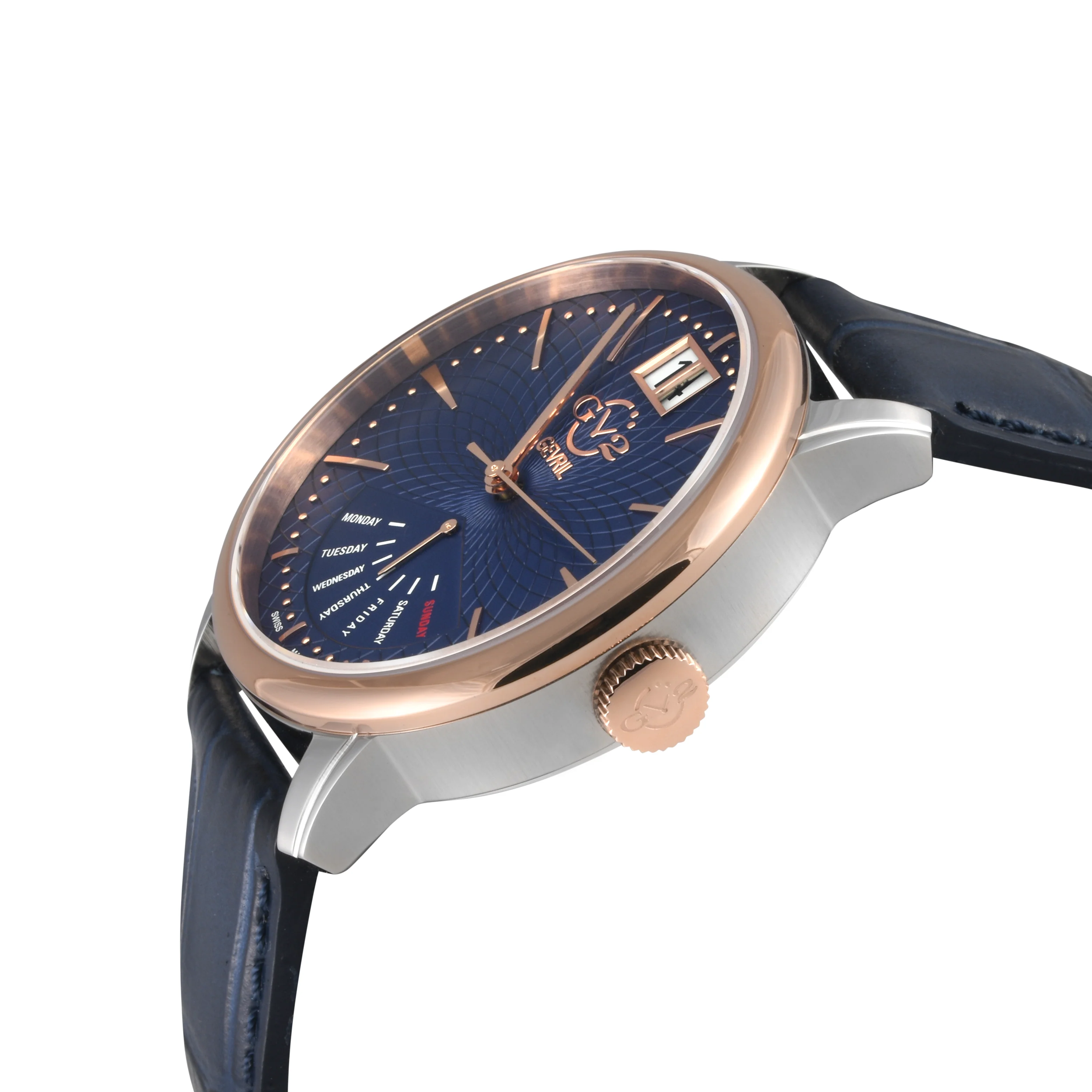 Rovescio Swiss Multifunction Big Date IPYG/White ,Brown Handmade Leather | Blue Dial - Image 2