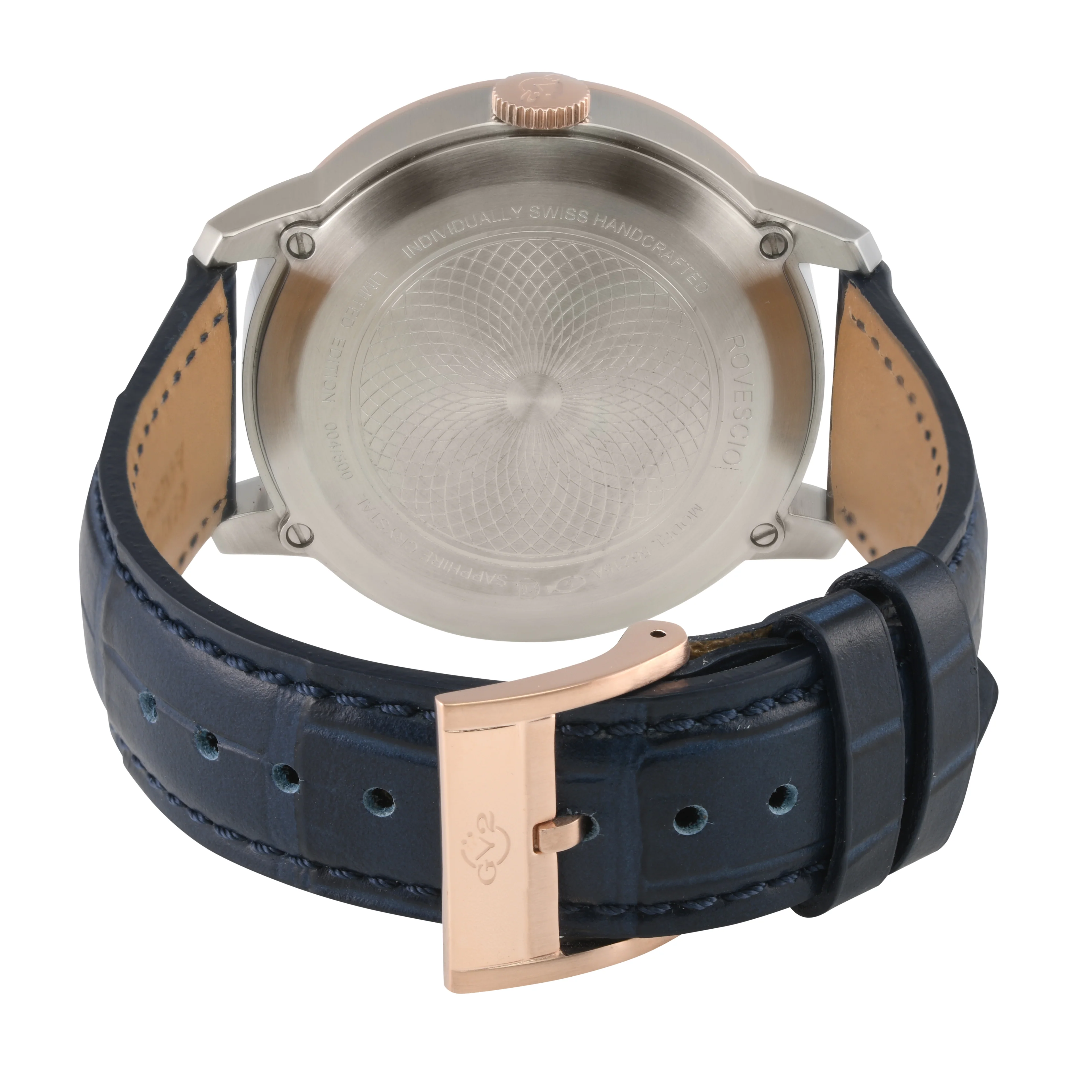 Rovescio Swiss Multifunction Big Date IPYG/White ,Brown Handmade Leather | Blue Dial - Image 3