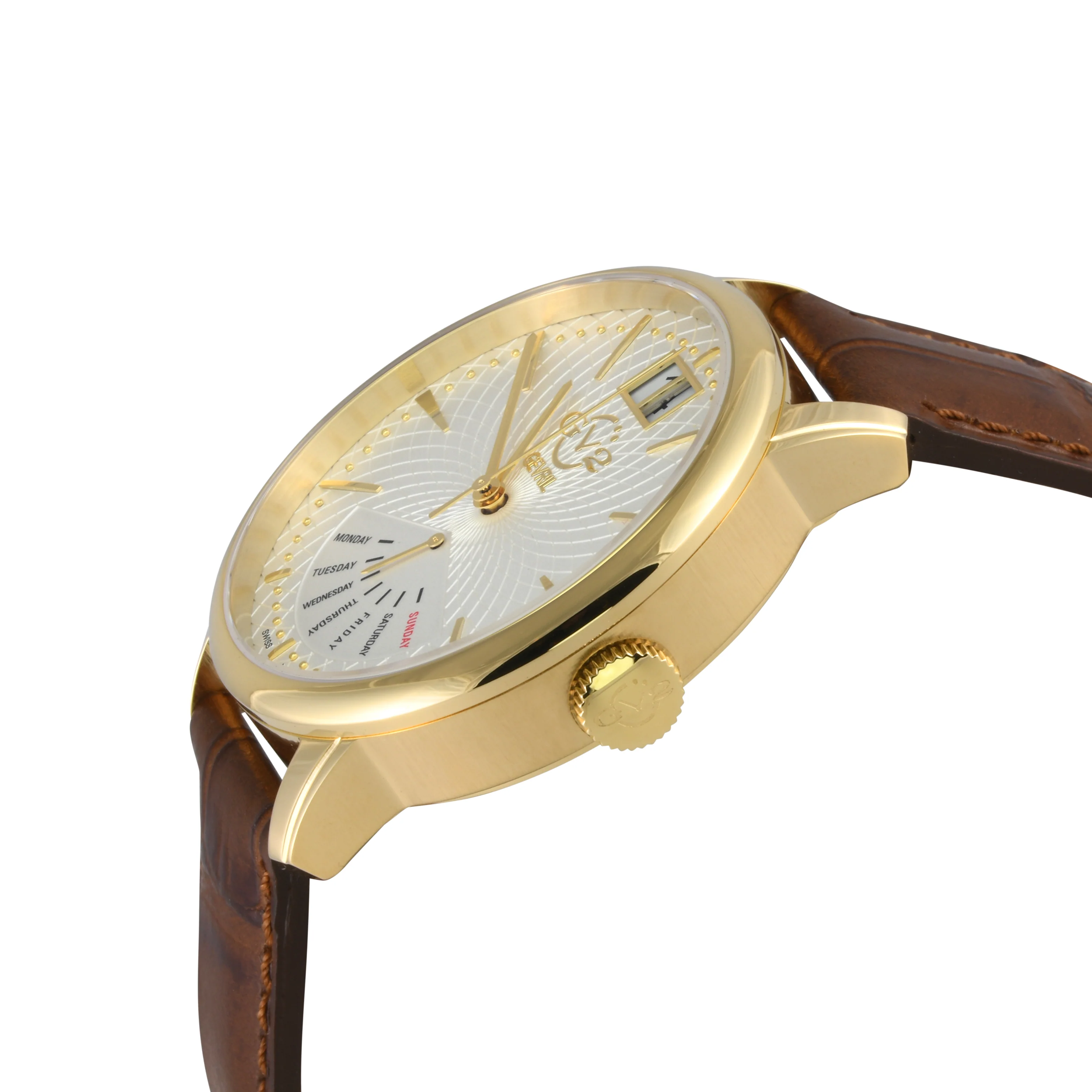 Rovescio Swiss Multifunction Big Date IPYG/White ,Brown Handmade Leather | White Dial - Image 2