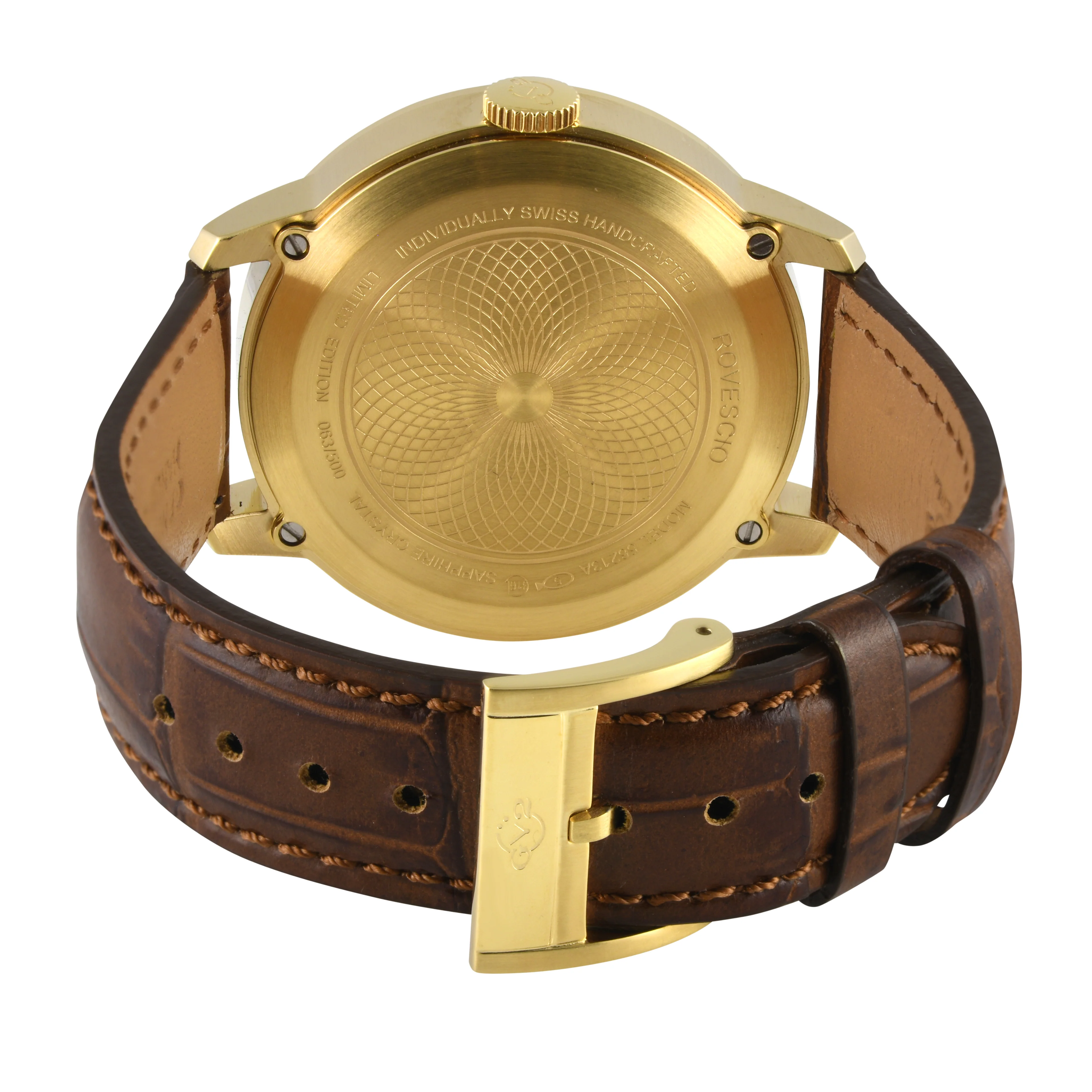 Rovescio Swiss Multifunction Big Date IPYG/White ,Brown Handmade Leather | White Dial - Image 3