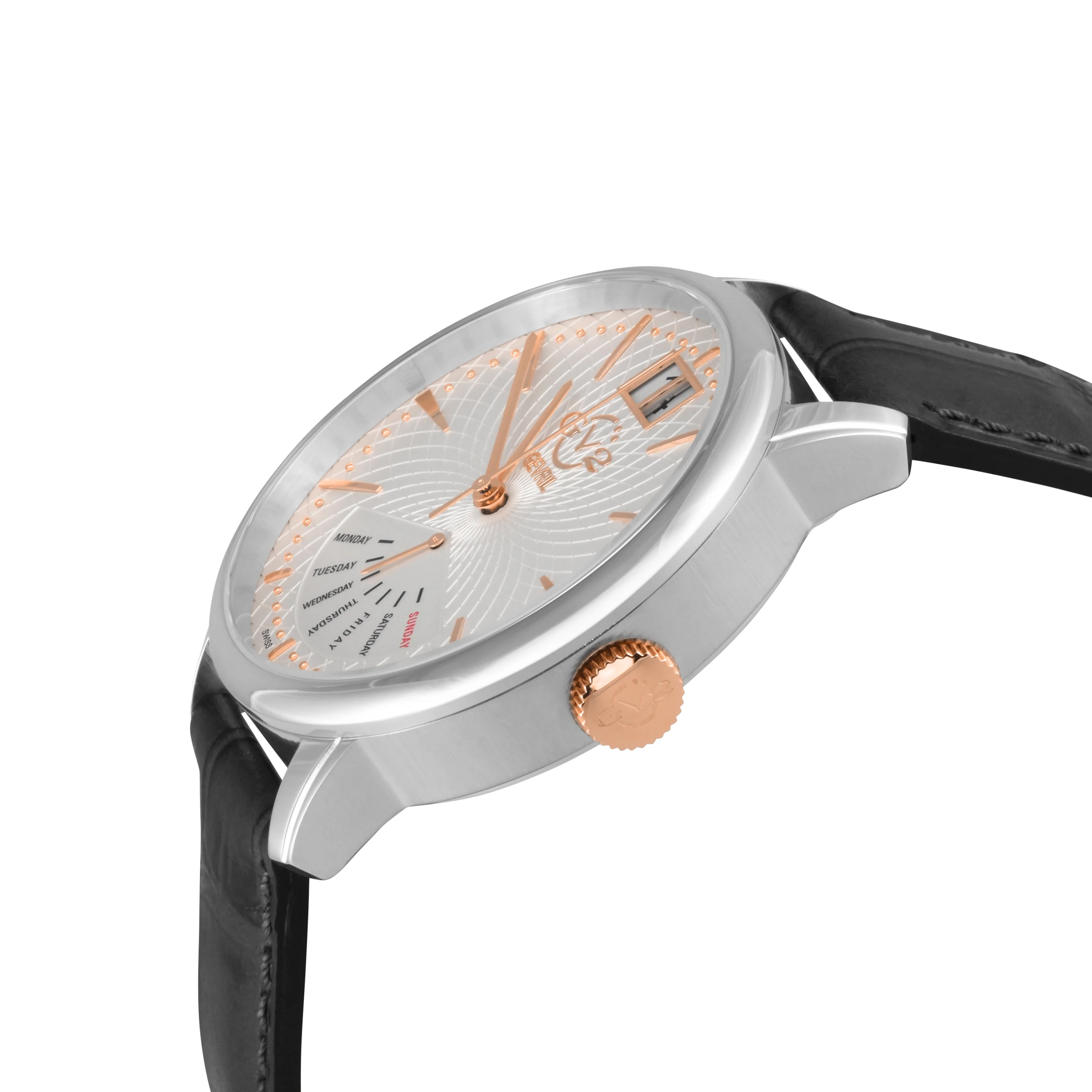 Rovescio Swiss Multifunction Big Date Silver/White ,Black Handmade Leather | White Dial - Image 2