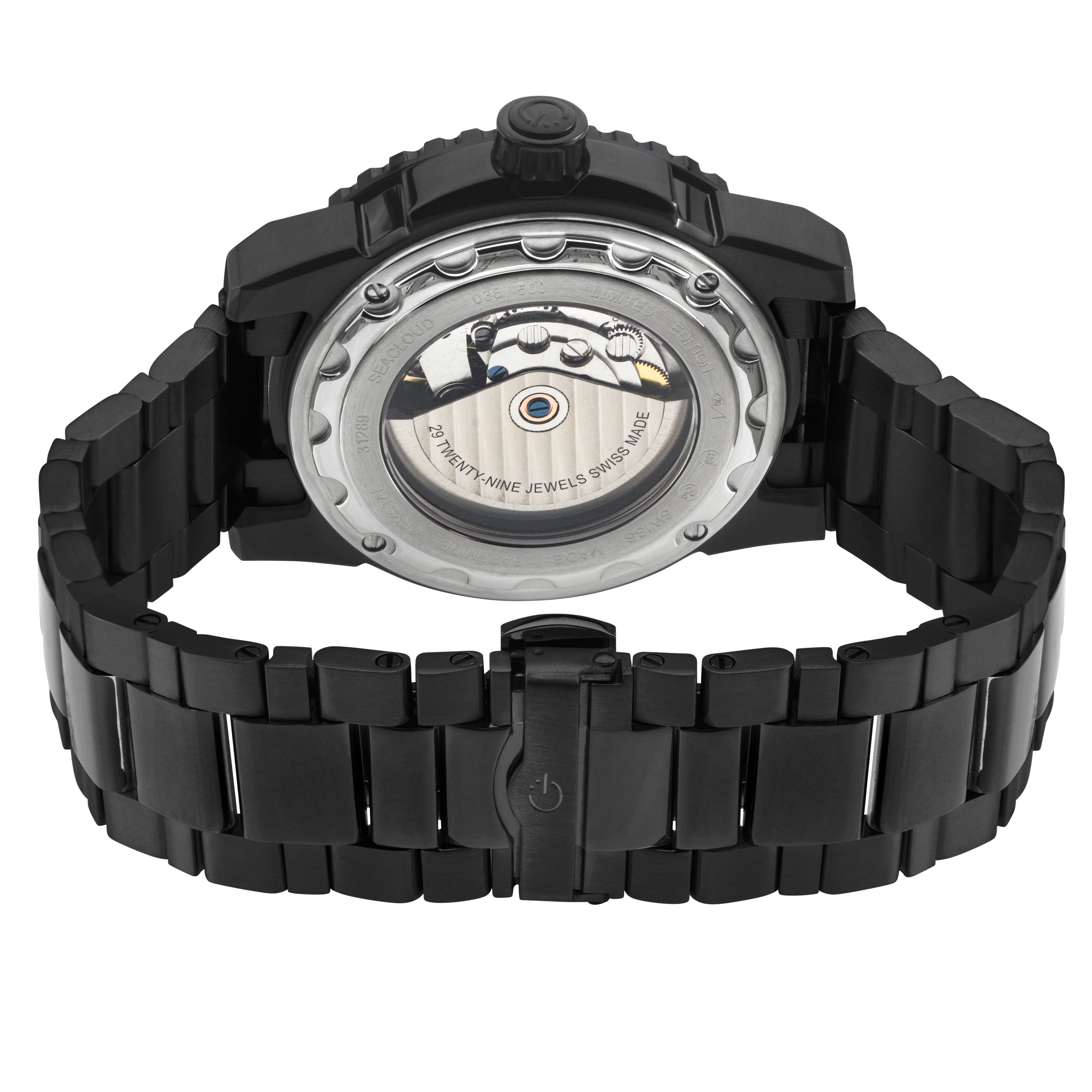 Seacloud Gevril Black PVD Black Dial Luminous Hands Swiss Made Automatic Bracelet Date Watch | Black Dial - Image 3