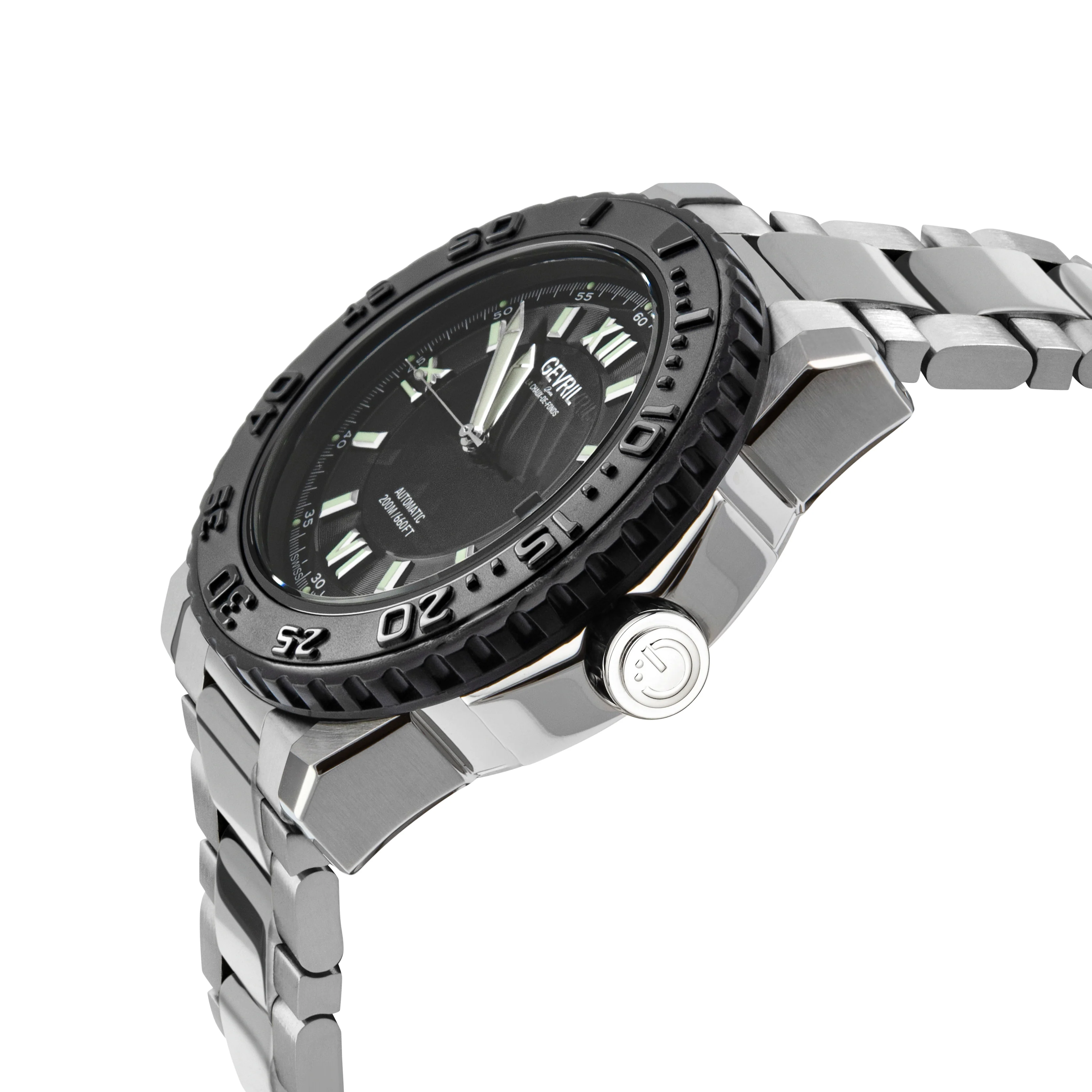Seacloud Gevril Stainless Steel Black Dial Luminous Hands Swiss Made Automatic Bracelet Date Watch | Black Dial - Image 2