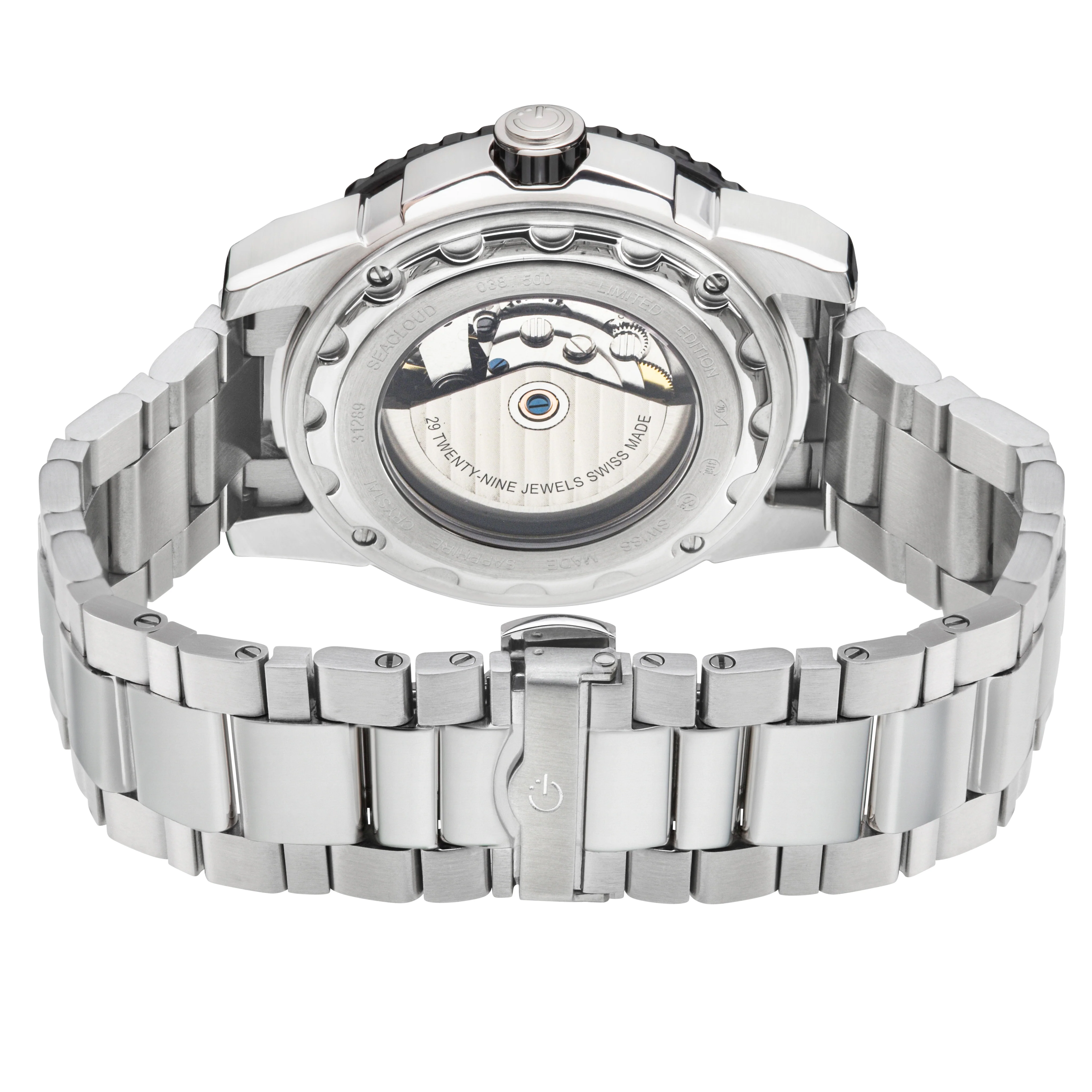 Seacloud Gevril Stainless Steel Black Dial Luminous Hands Swiss Made Automatic Bracelet Date Watch | Black Dial - Image 3